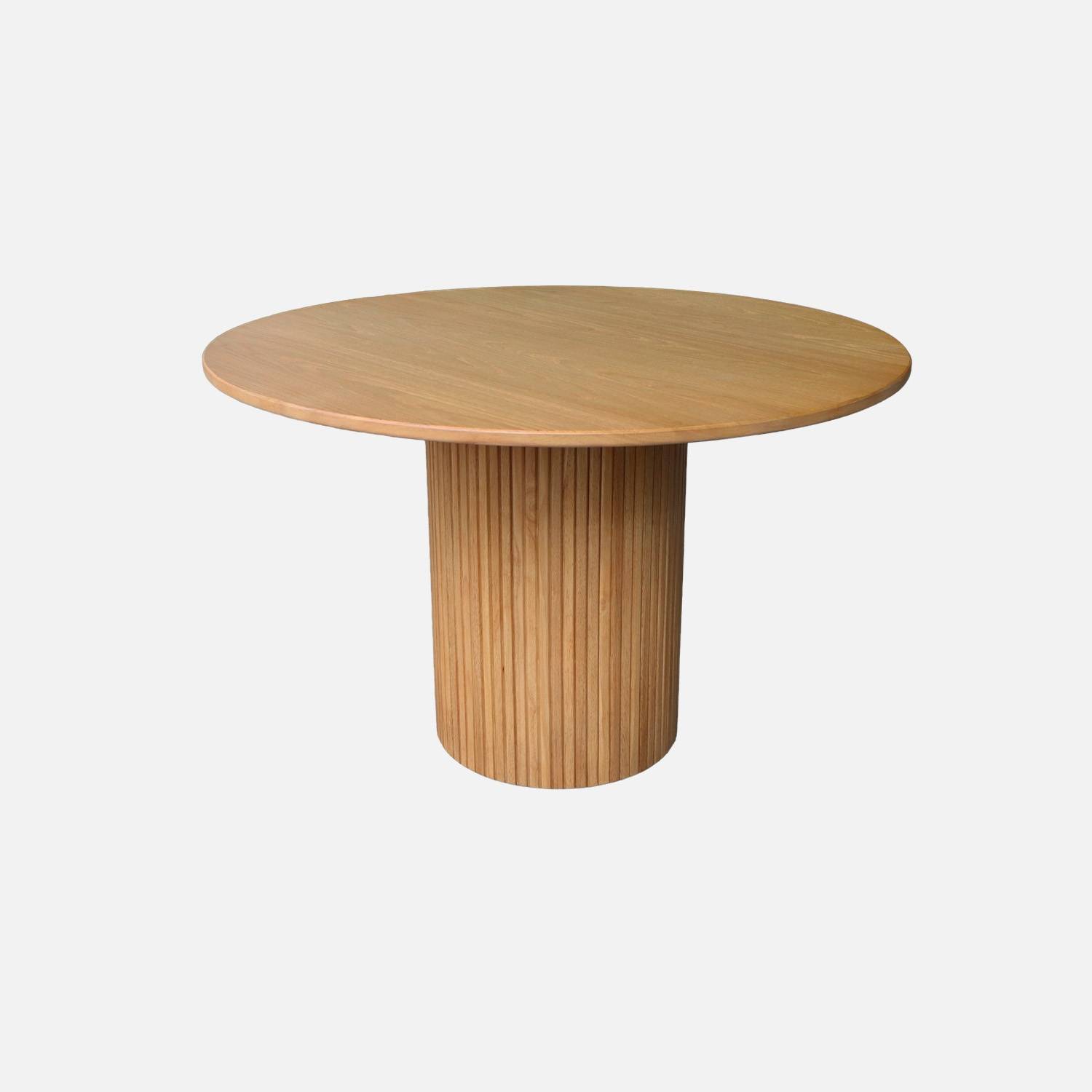Table à manger ronde bois d'hévéa et placage chêne naturel 4 places