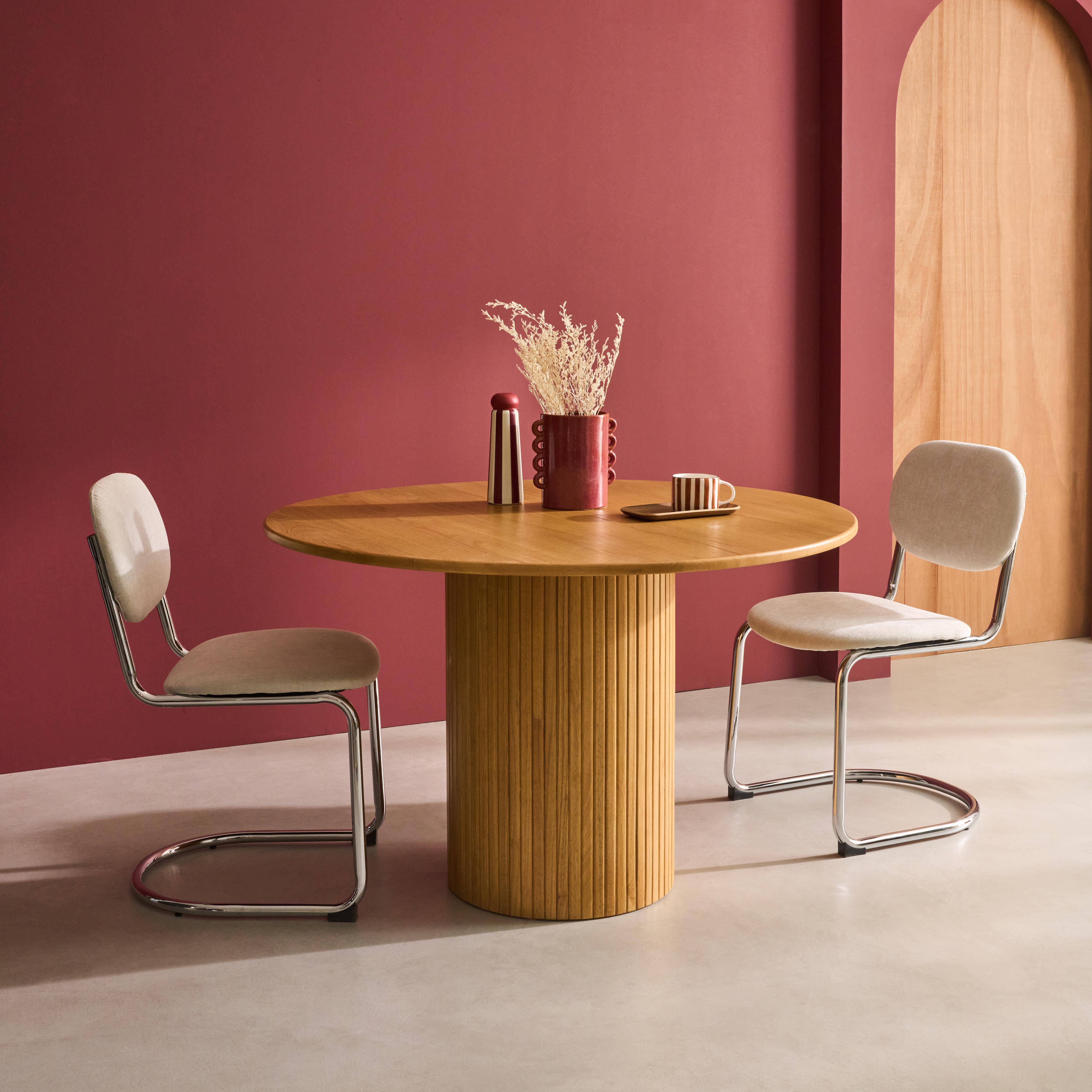 Ronde eetkamertafel rubberhout en eikenfineer 4 plaatsen naturel - Ø 115 x 73 cm - Estelle Photo2