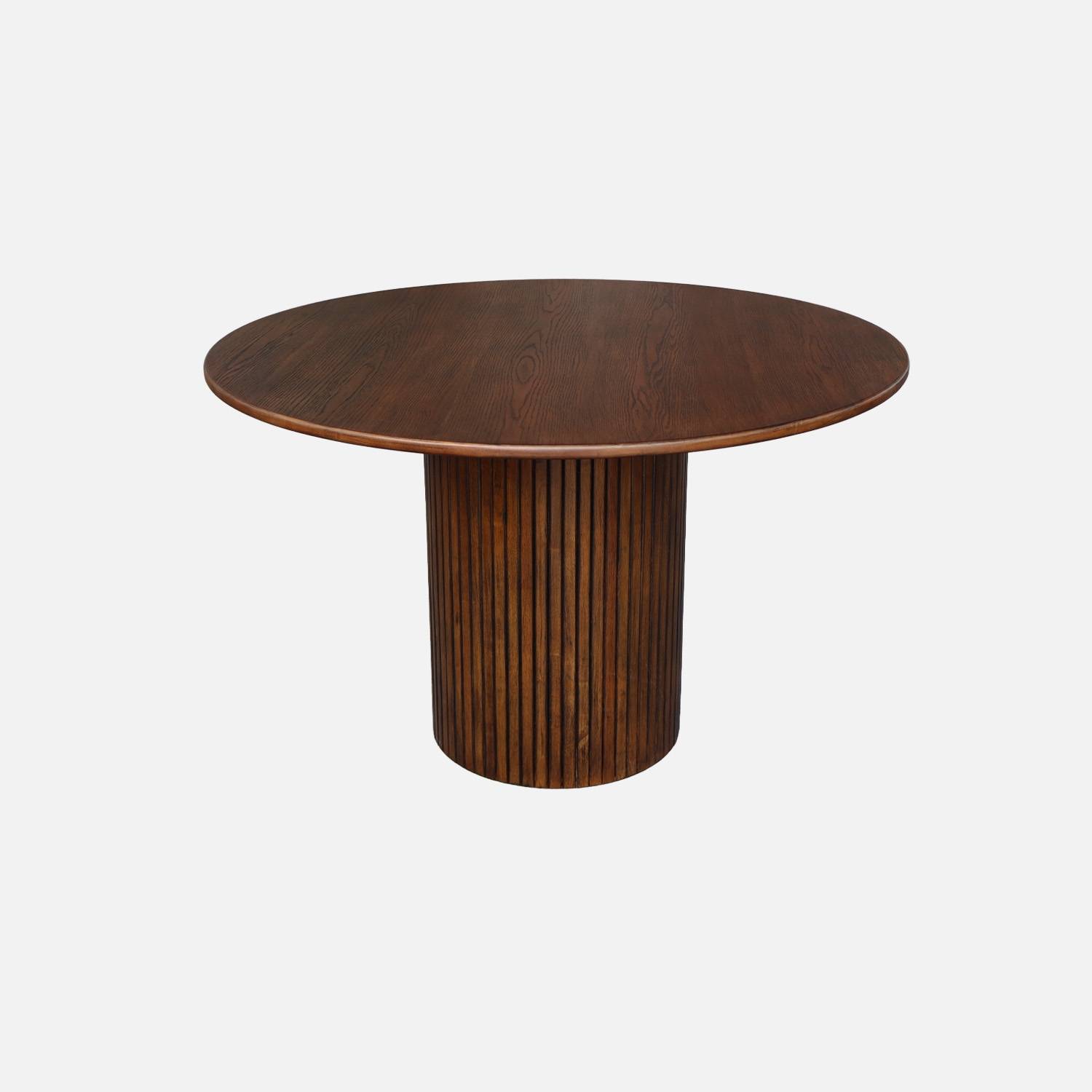 Table à manger ronde bois d'hévéa et placage chêne noyer 4 places