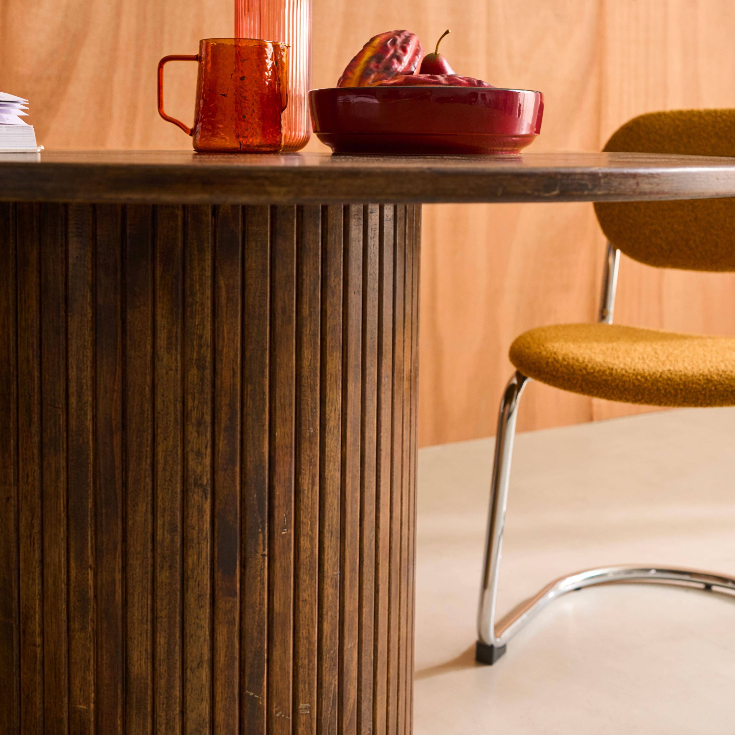 Round rubberwood dining table and oak veneer 4 seats, Walnut, 115x115x73 cm - Estelle Photo4