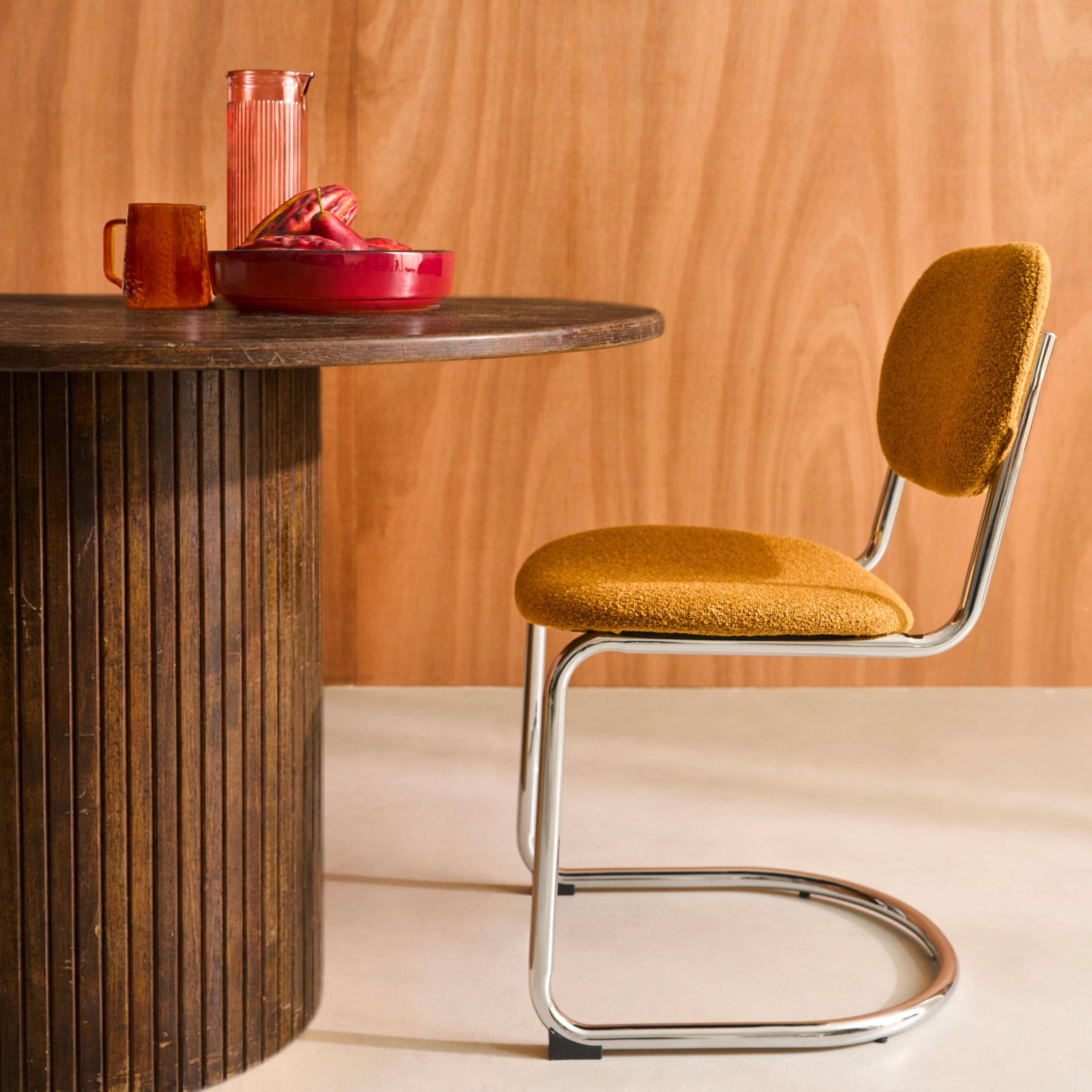 Round rubberwood dining table and oak veneer 4 seats, Walnut, 115x115x73 cm - Estelle,sweeek,Photo5