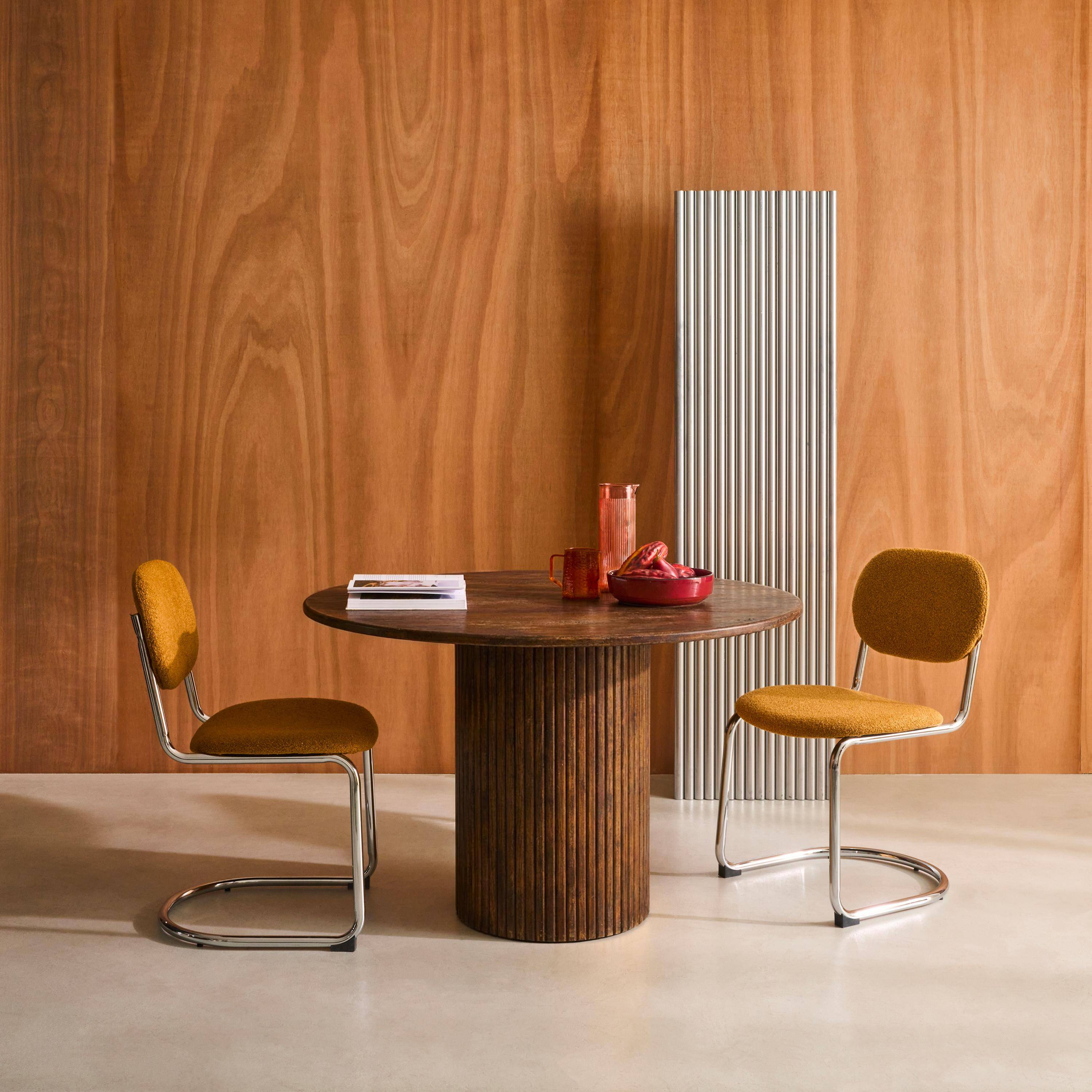 Round rubberwood dining table and oak veneer 4 seats, Walnut, 115x115x73 cm - Estelle,sweeek,Photo1