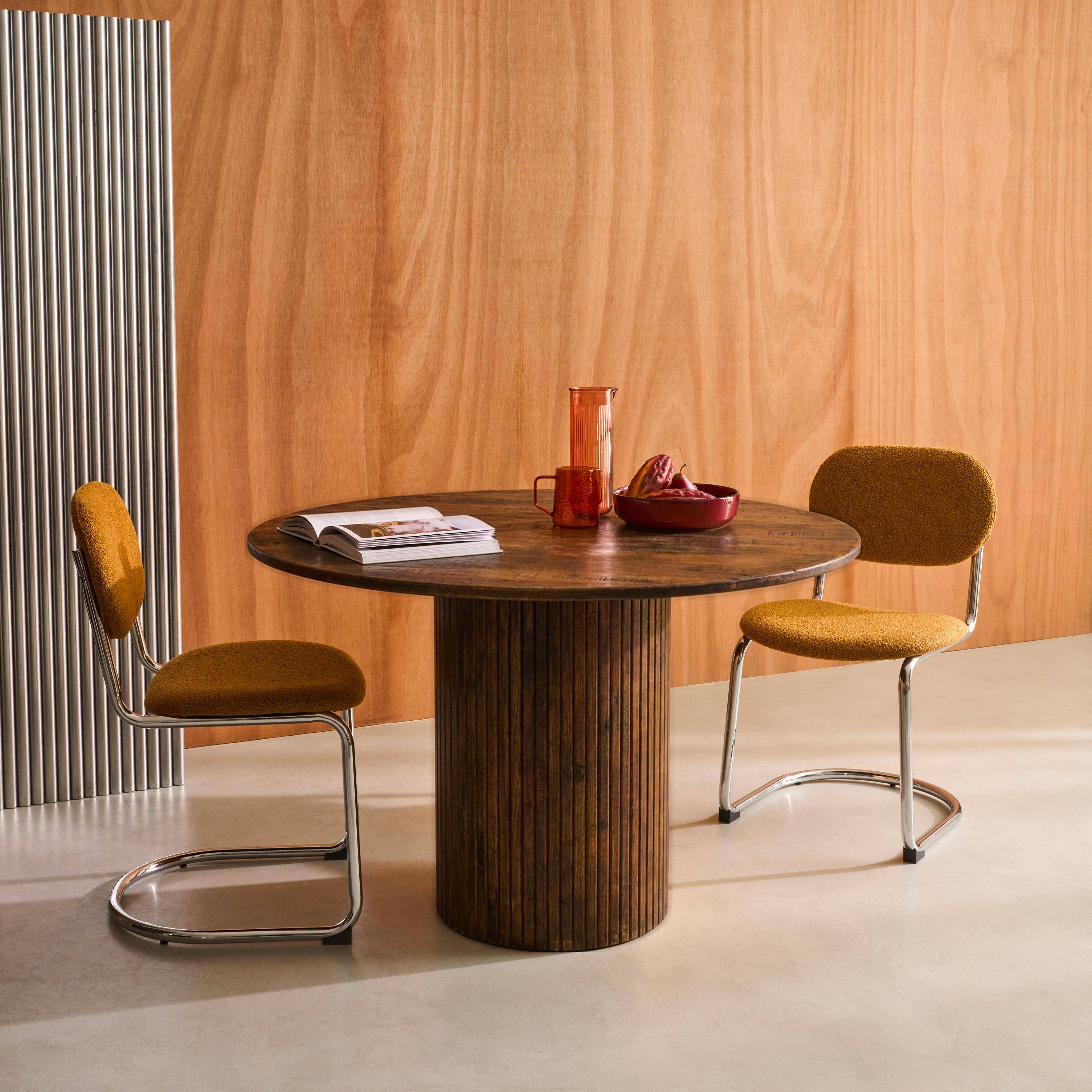 Round rubberwood dining table and oak veneer 4 seats, Walnut, 115x115x73 cm - Estelle,sweeek,Photo2