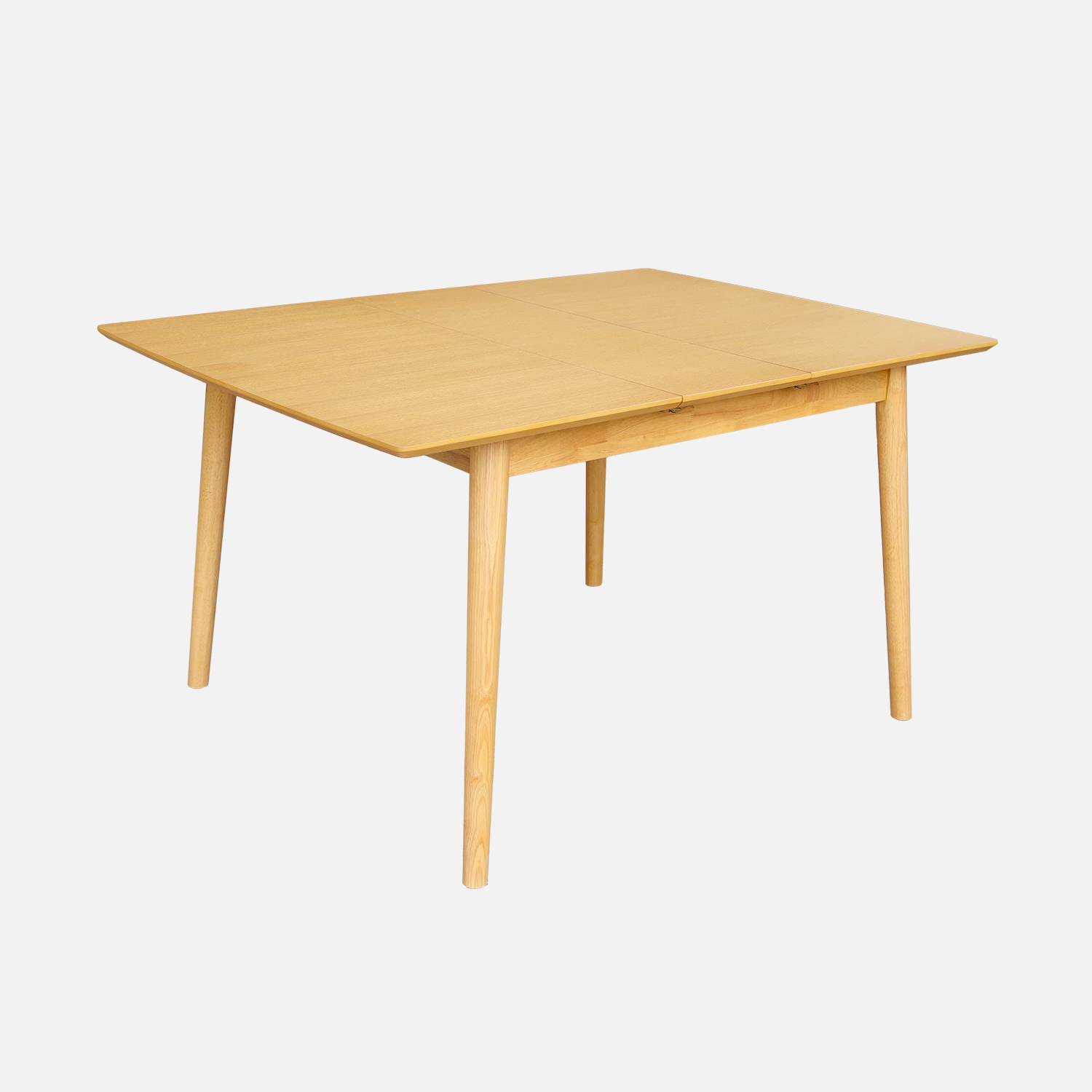 Table à manger extensible bois d'hévéa et placage chêne naturel 4-6 places