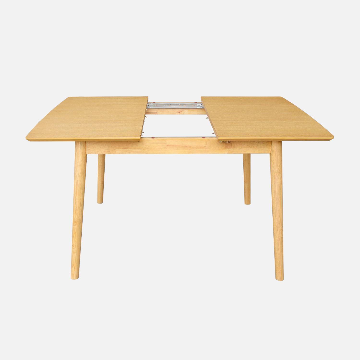 Table à manger rectangulaire extensible bois d'hévéa et placage chêne naturel 4-6 places - 110/140 x 100 x 75 cm - Lina Photo4