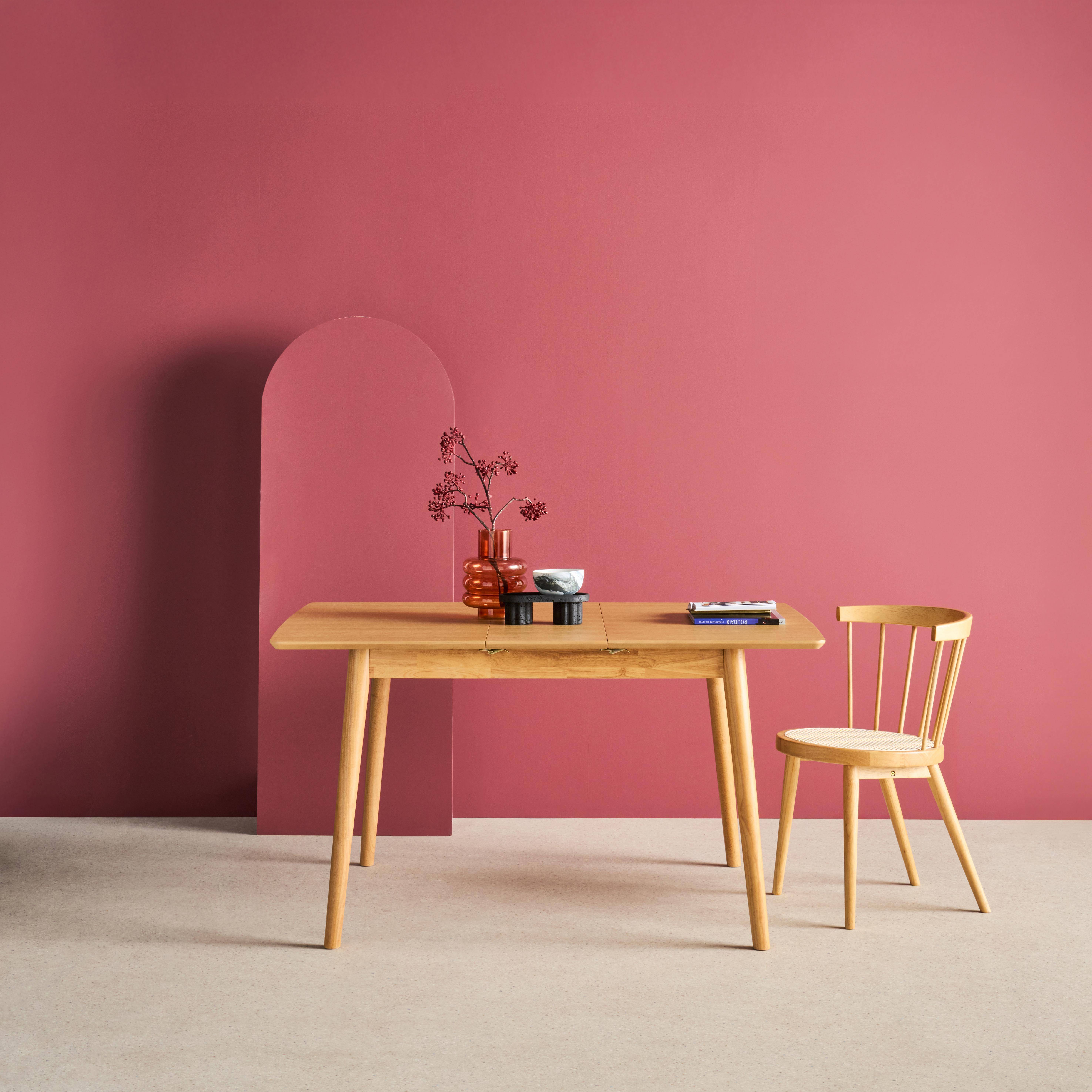 Prostokątny rozkładany stół do jadalni z drewna kauczukowego i okleiny dębowej, naturalny, 4-6 miejsc - 110/140 x 100 x 75 cm - Lina Photo2