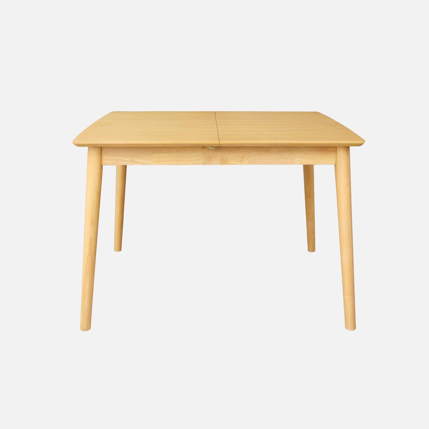 Table à manger rectangulaire extensible bois d'hévéa et placage chêne naturel 4-6 places - 110/140 x 100 x 75 cm - Lina Photo3
