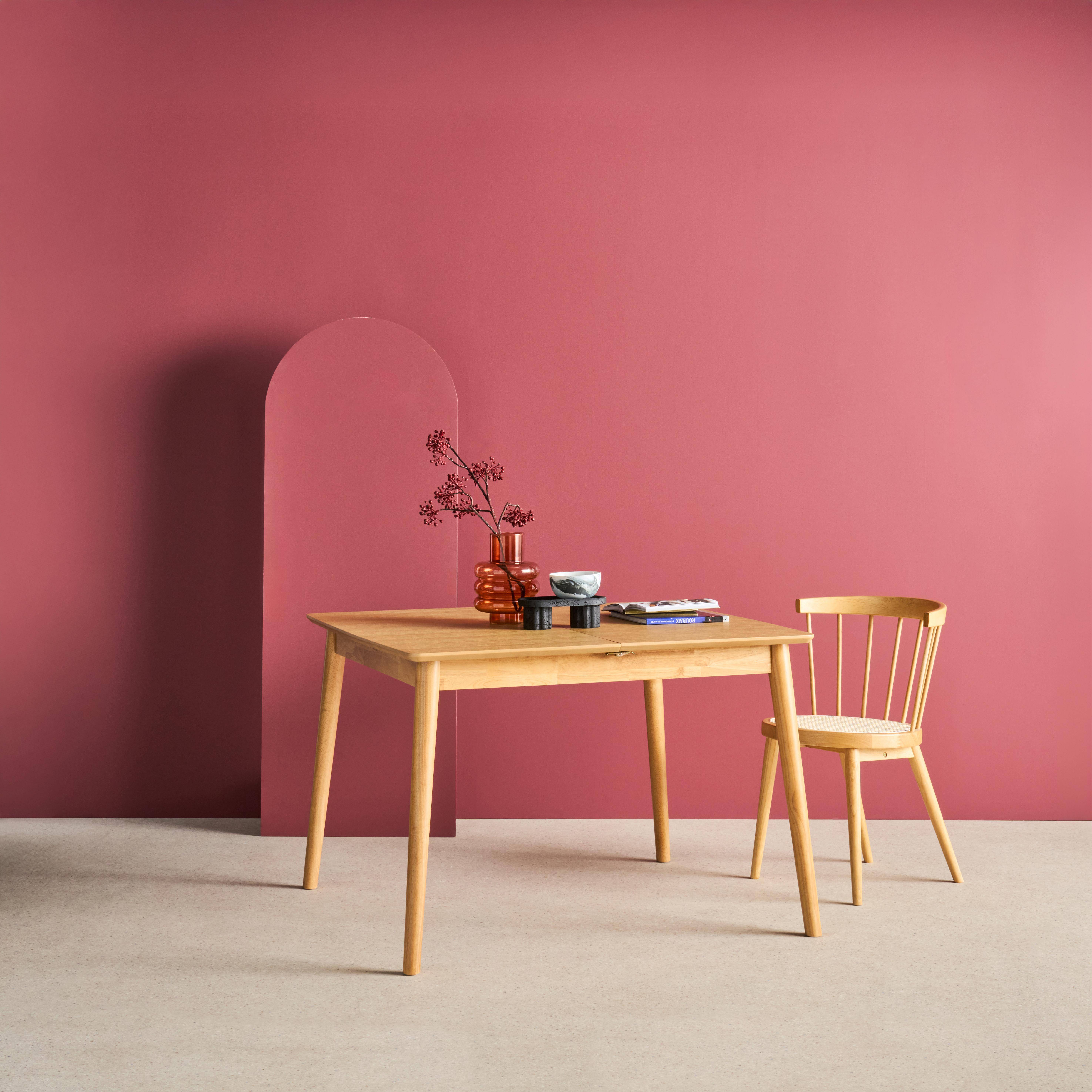 Prostokątny rozkładany stół do jadalni z drewna kauczukowego i okleiny dębowej, naturalny, 4-6 miejsc - 110/140 x 100 x 75 cm - Lina,sweeek,Photo3