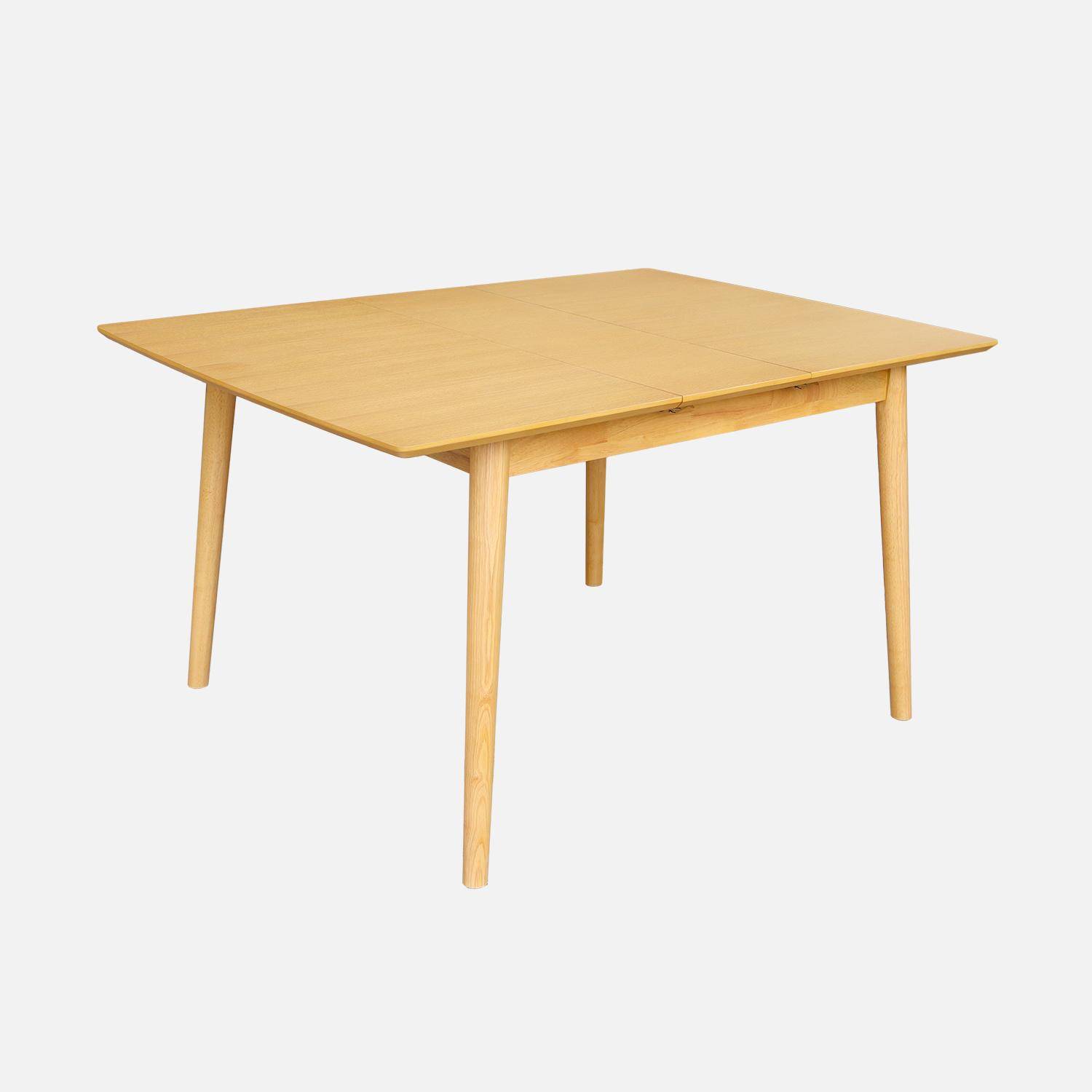 Table à manger rectangulaire extensible bois d'hévéa et placage chêne naturel 4-6 places - 110/140 x 100 x 75 cm - Lina Photo1