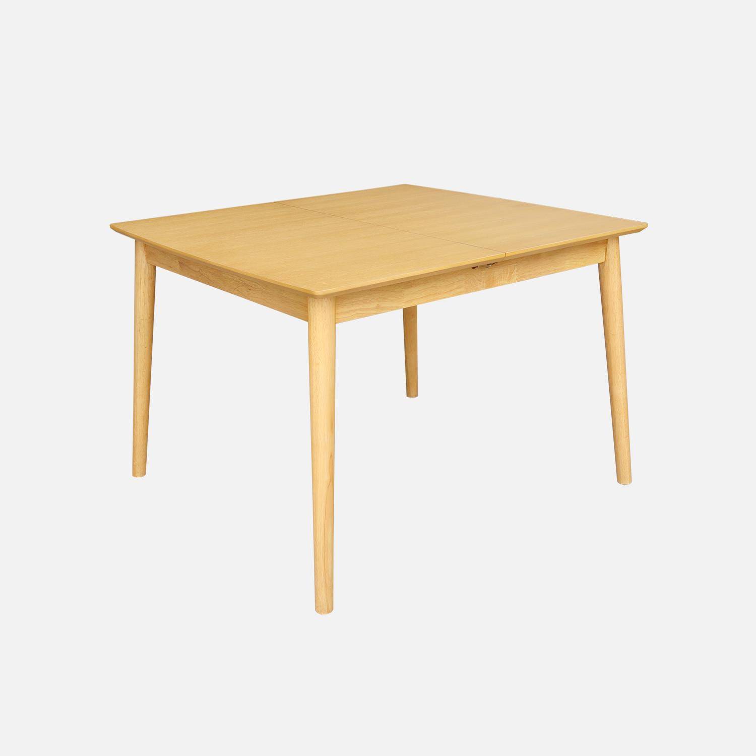 Table à manger rectangulaire extensible bois d'hévéa et placage chêne naturel 4-6 places - 110/140 x 100 x 75 cm - Lina Photo2