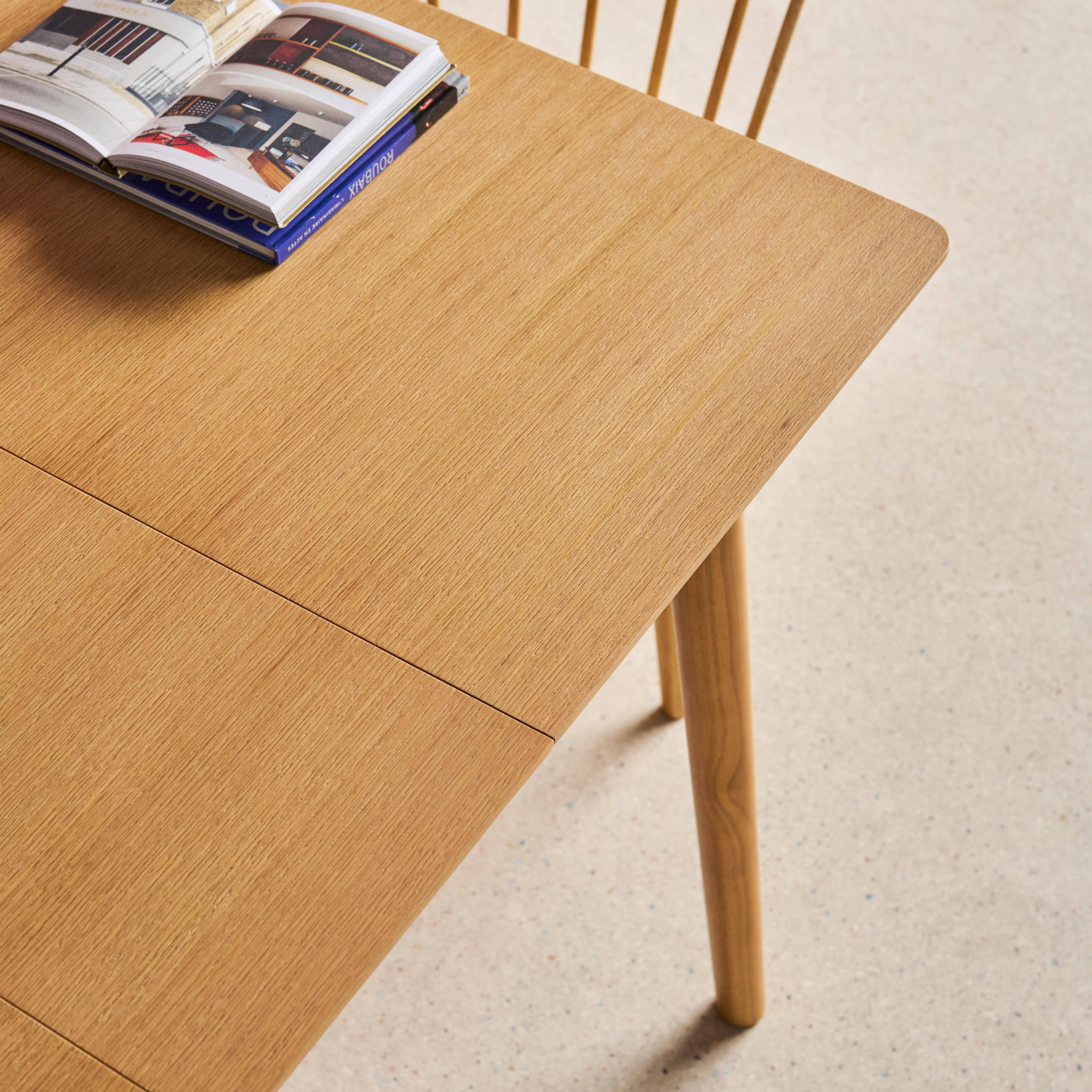 Prostokątny rozkładany stół do jadalni z drewna kauczukowego i okleiny dębowej, naturalny, 4-6 miejsc - 110/140 x 100 x 75 cm - Lina,sweeek,Photo5