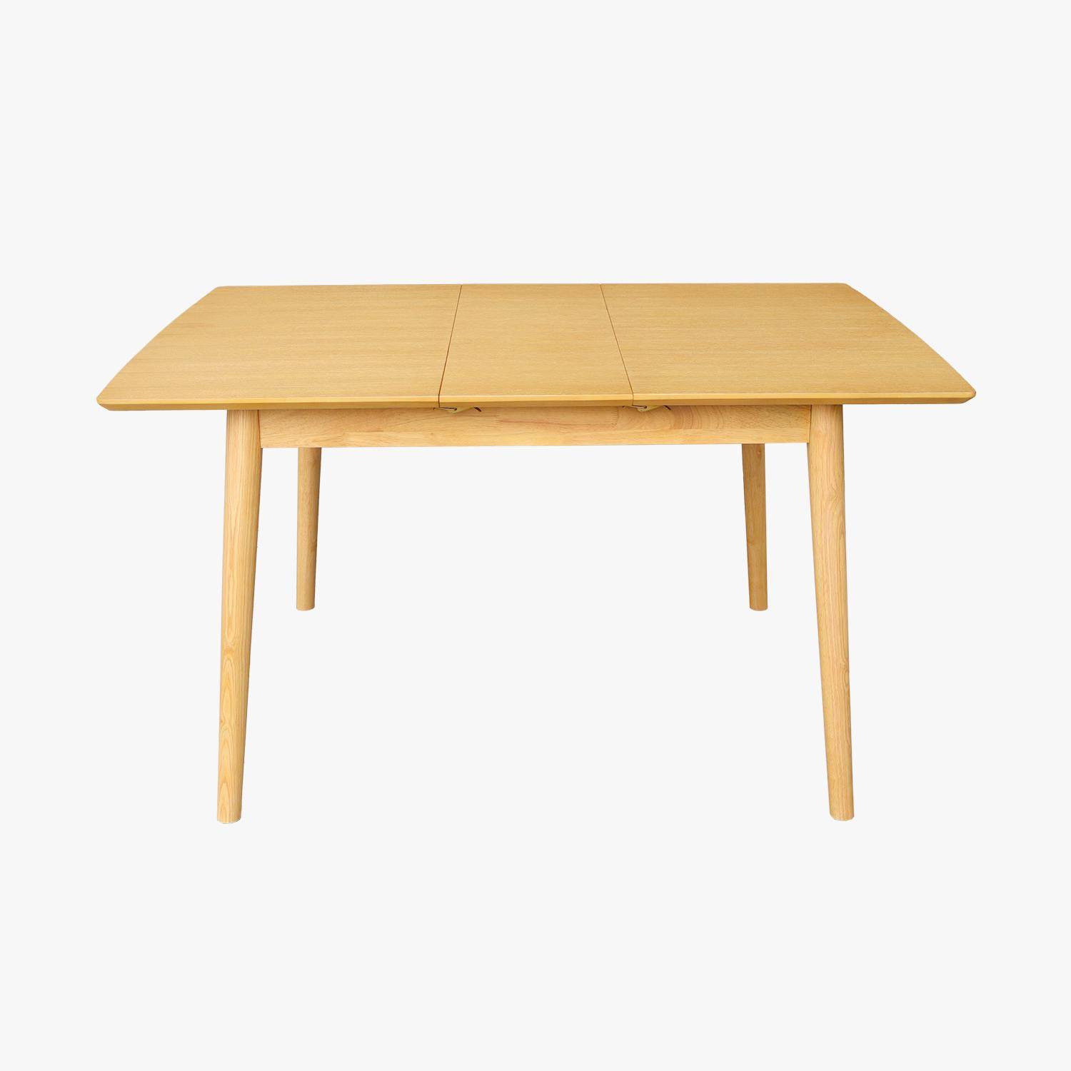 Table à manger rectangulaire extensible bois d'hévéa et placage chêne naturel 4-6 places - 110/140 x 100 x 75 cm - Lina Photo5