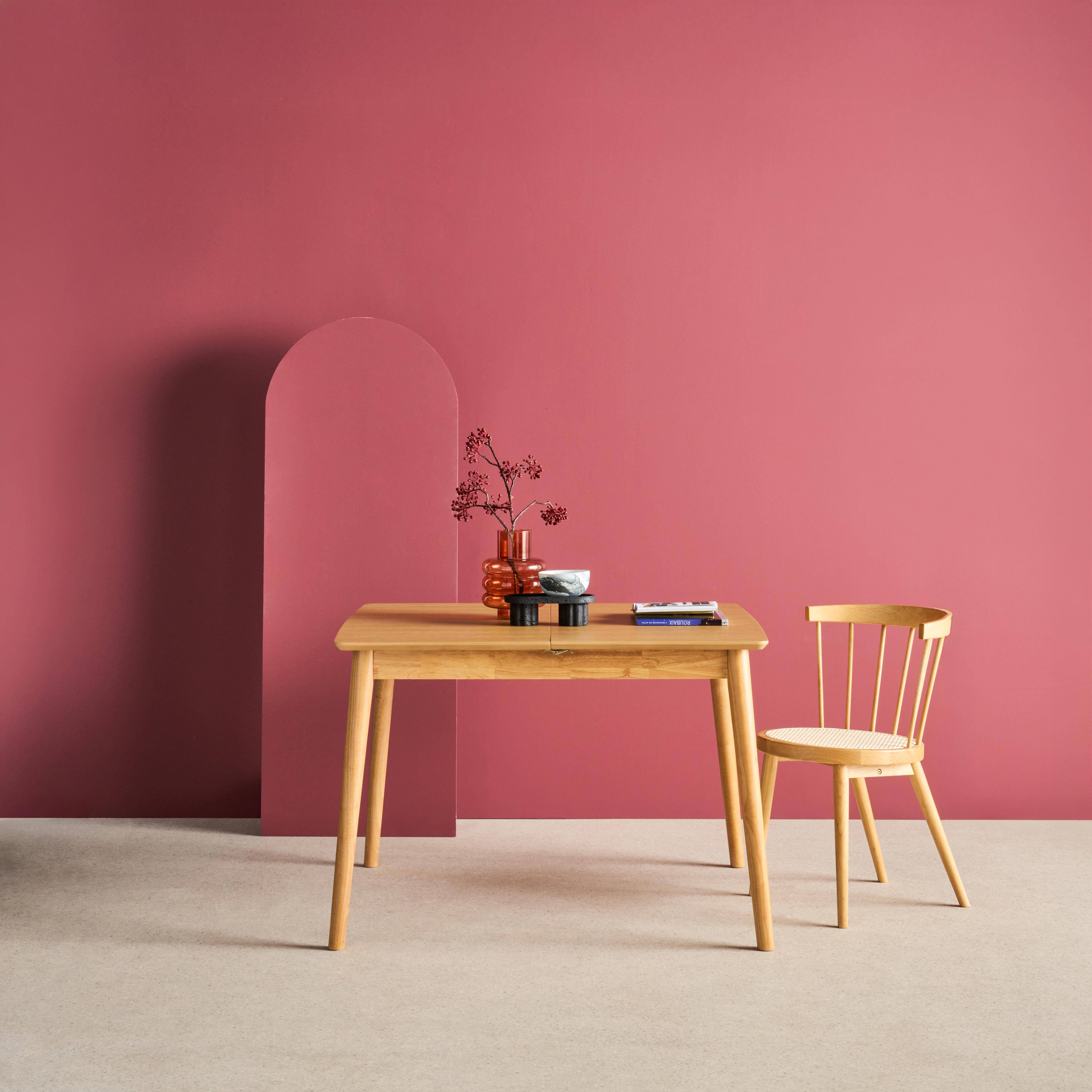 Prostokątny rozkładany stół do jadalni z drewna kauczukowego i okleiny dębowej, naturalny, 4-6 miejsc - 110/140 x 100 x 75 cm - Lina Photo1