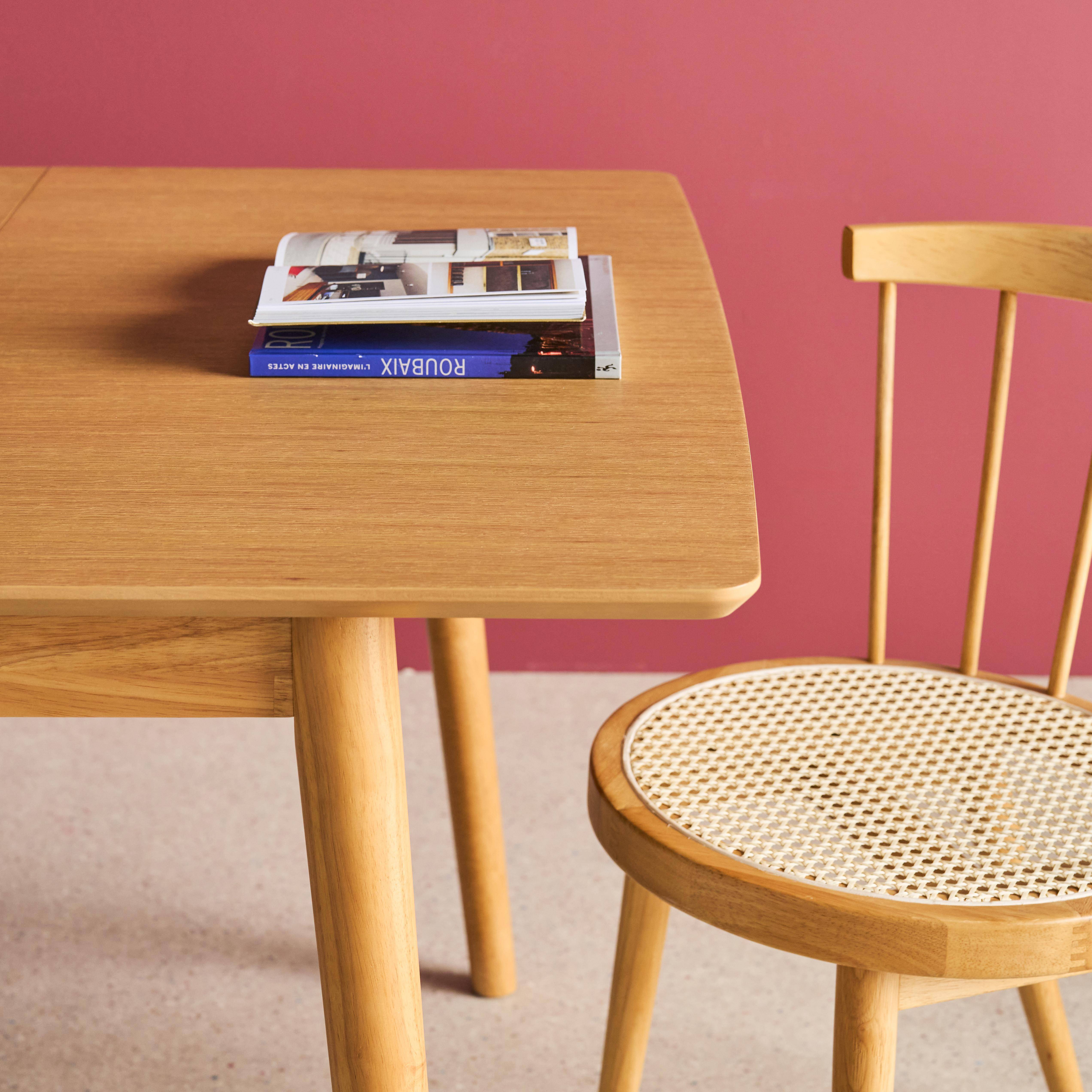 Prostokątny rozkładany stół do jadalni z drewna kauczukowego i okleiny dębowej, naturalny, 4-6 miejsc - 110/140 x 100 x 75 cm - Lina,sweeek,Photo4