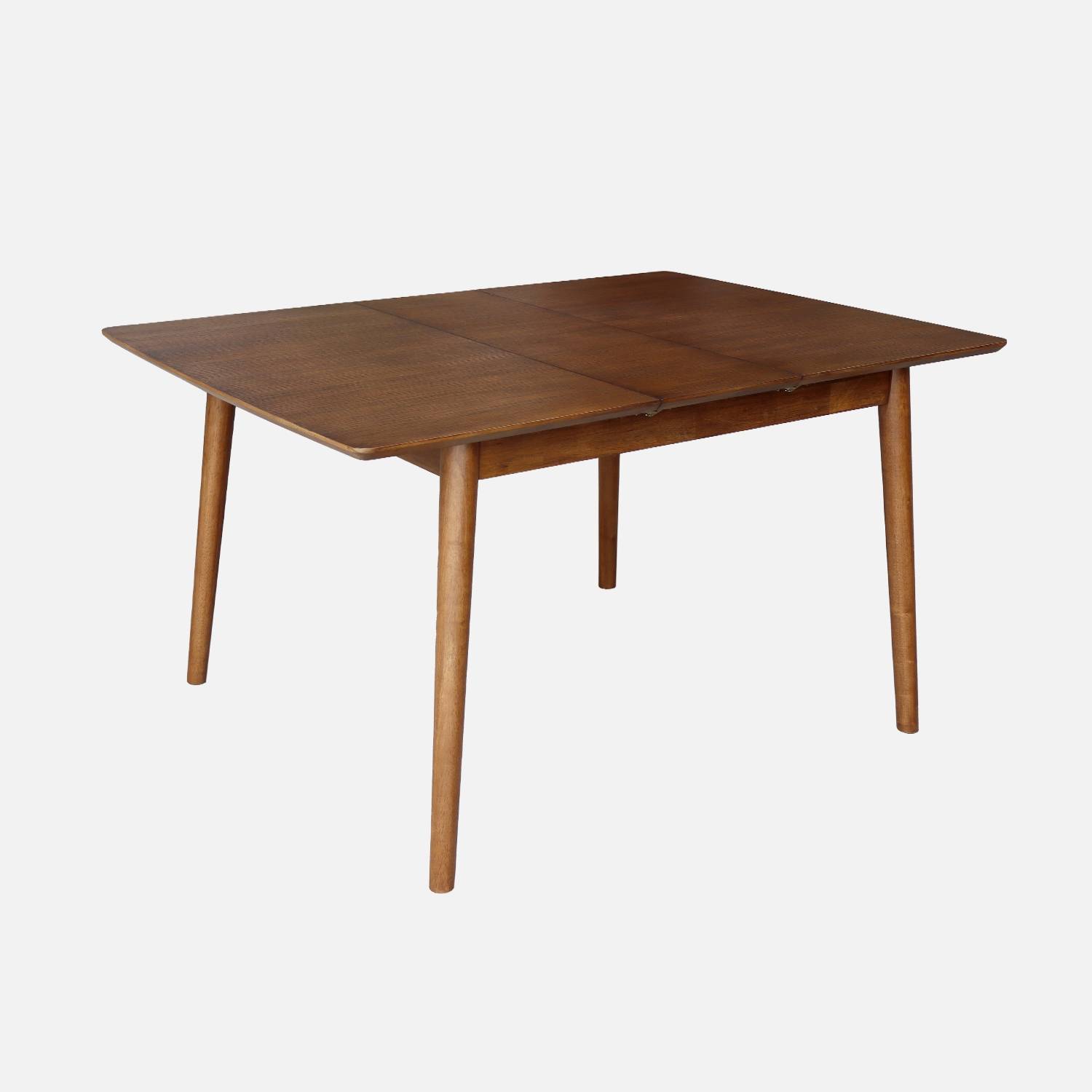 Table à manger extensible bois d'hévéa et placage chêne noyer 4-6 places