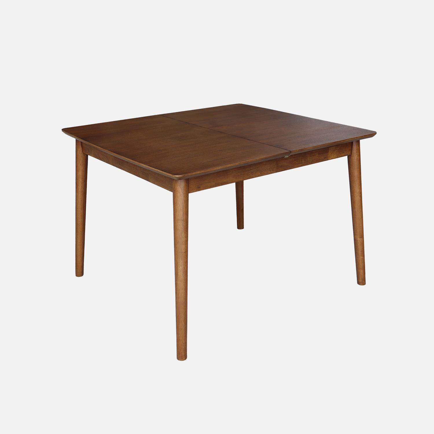 Table à manger rectangulaire extensible bois d'hévéa et placage chêne noyer 4-6 places - 110/140 x 100 x 75 cm - Lina Photo2