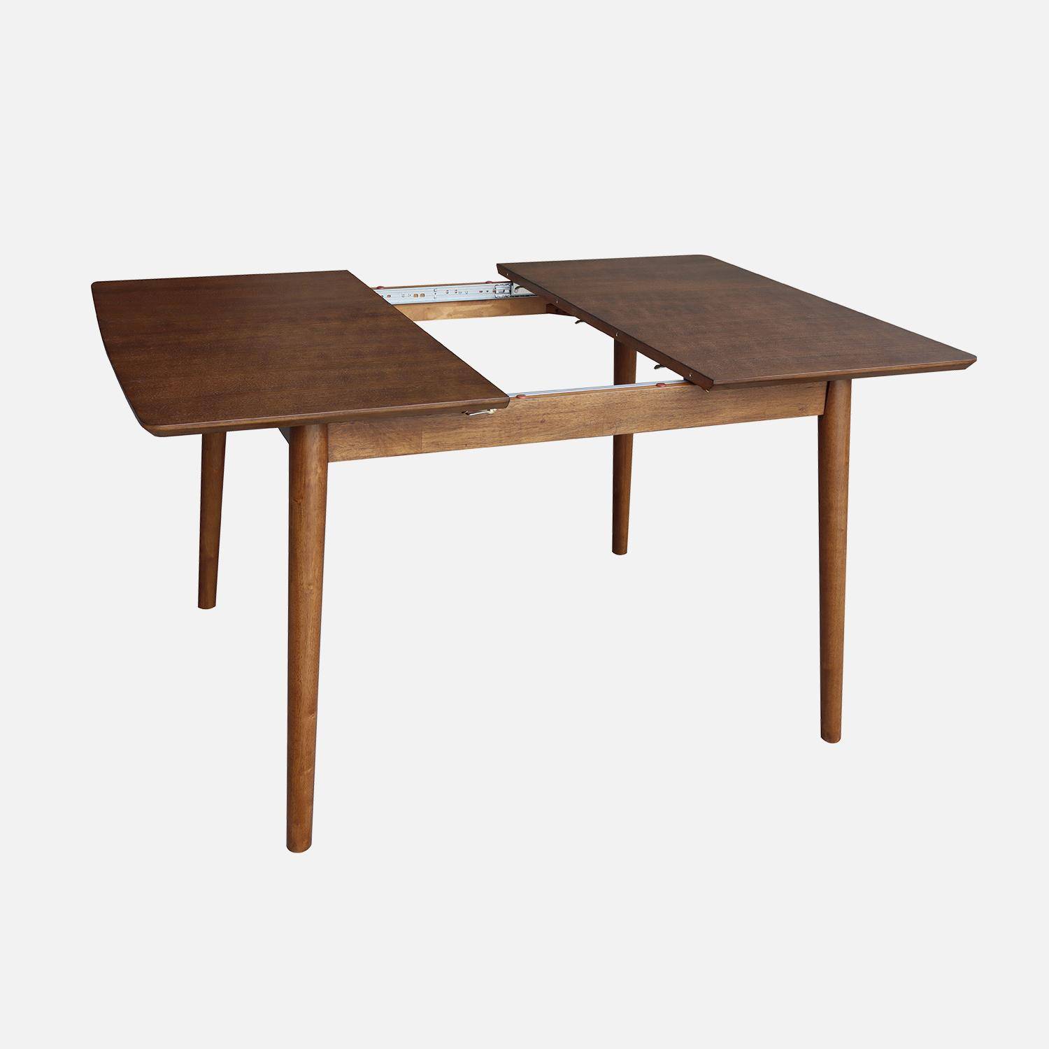 Table à manger rectangulaire extensible bois d'hévéa et placage chêne noyer 4-6 places - 110/140 x 100 x 75 cm - Lina Photo4