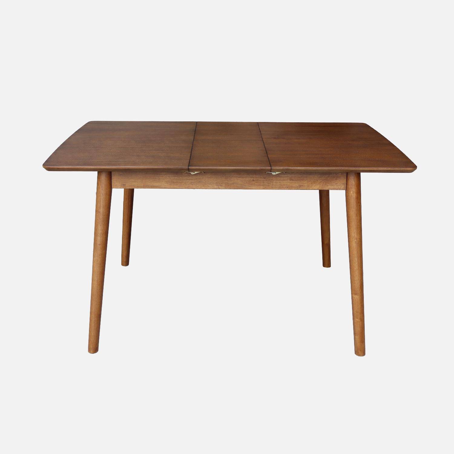 Table à manger rectangulaire extensible bois d'hévéa et placage chêne noyer 4-6 places - 110/140 x 100 x 75 cm - Lina Photo5