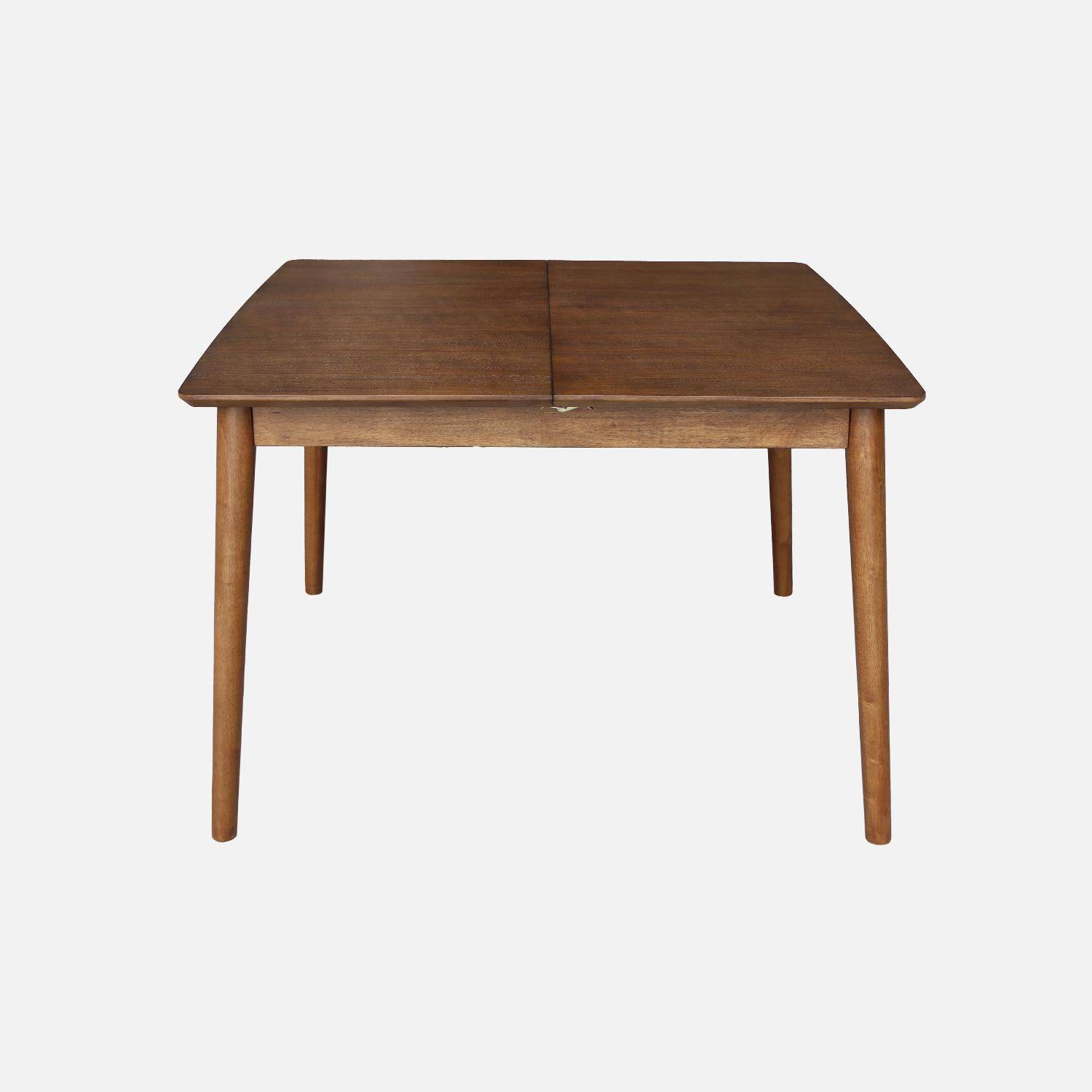 Table à manger rectangulaire extensible bois d'hévéa et placage chêne noyer 4-6 places - 110/140 x 100 x 75 cm - Lina Photo3