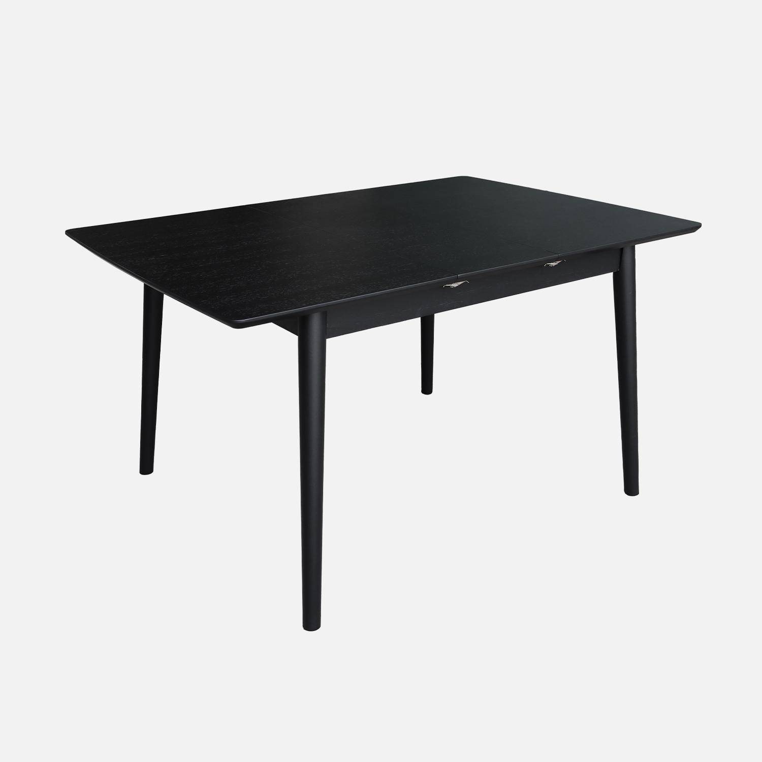 Table à manger rectangulaire extensible bois d'hévéa et placage chêne noir 4-6 places - 110/140 x 100 x 75 cm - Lina Photo2