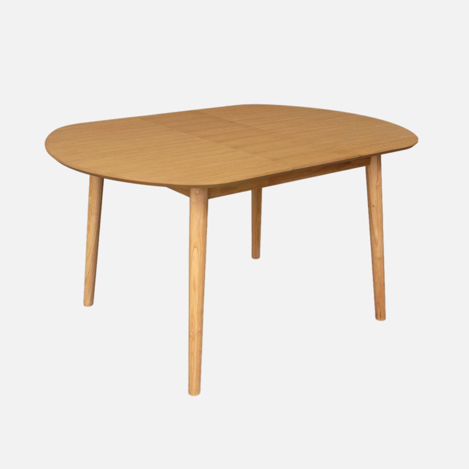 Table à manger extensible bois d'hévéa et placage chêne naturel 4-6 places