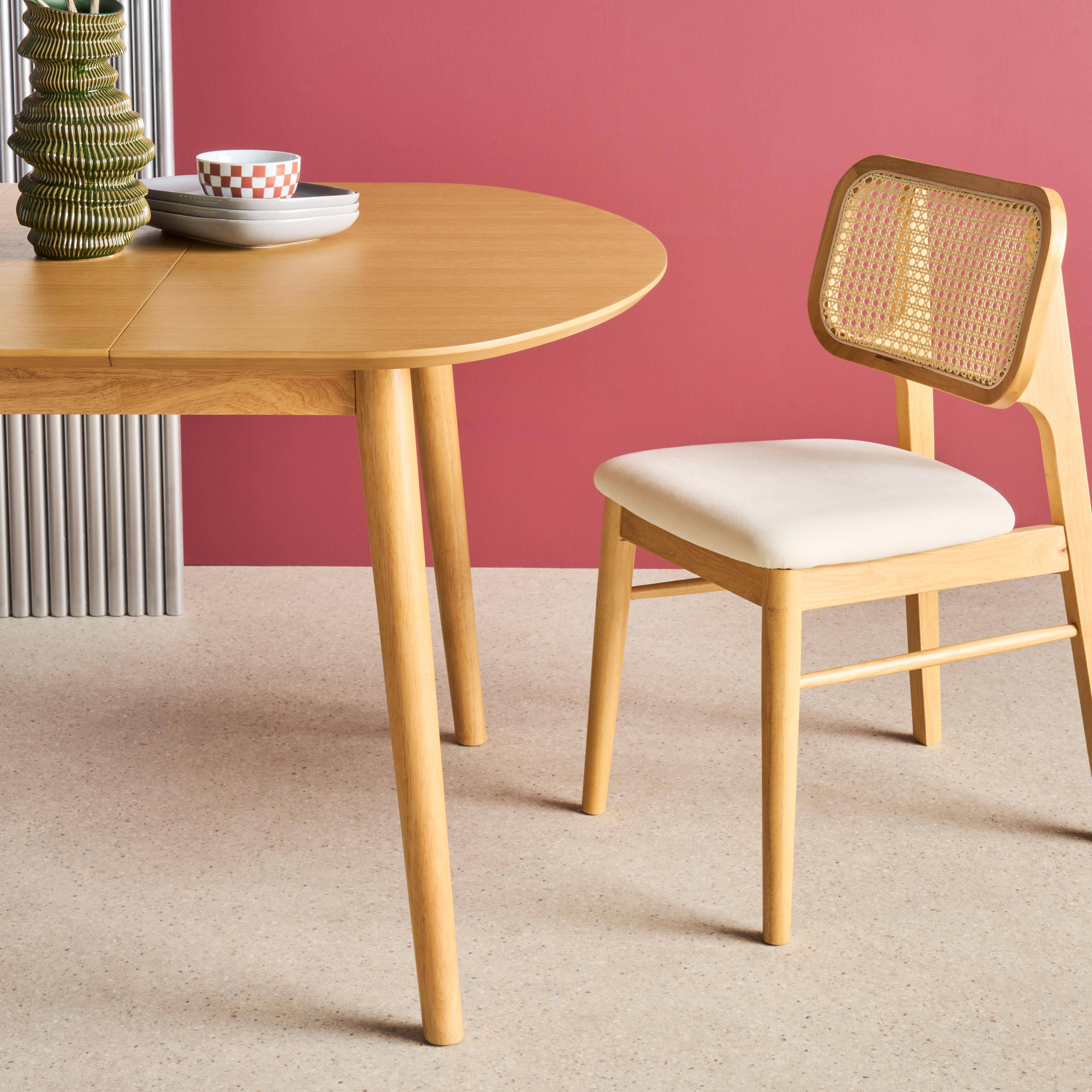 Ovaler ausziehbarer Esszimmer-Tisch Heveaholz und Eichenfurnier naturfarben, für 4-6 Personen 110 / 140 x 100 x 75 cm - Lisa,sweeek,Photo3