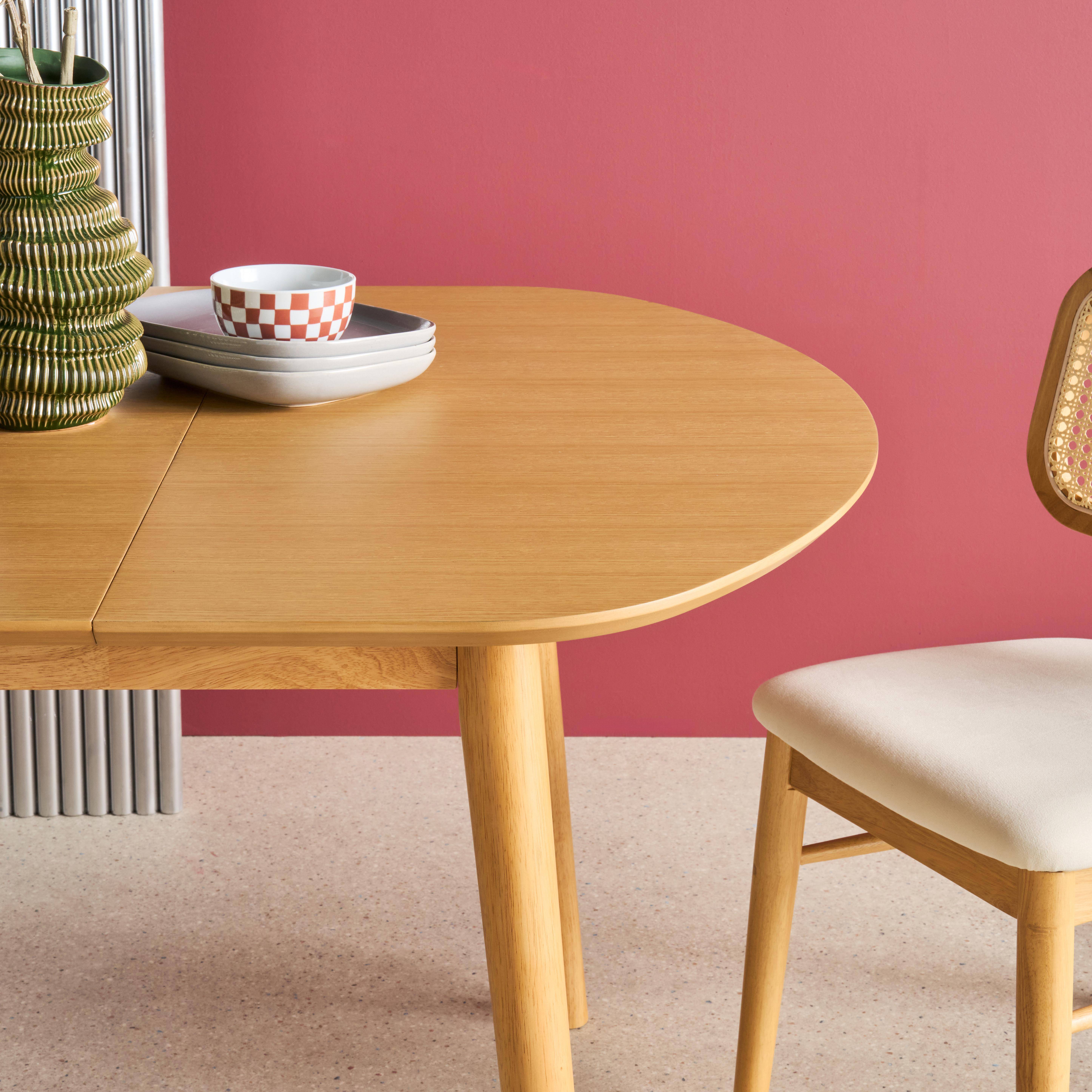 Ovaler ausziehbarer Esszimmer-Tisch Heveaholz und Eichenfurnier naturfarben, für 4-6 Personen 110 / 140 x 100 x 75 cm - Lisa,sweeek,Photo4