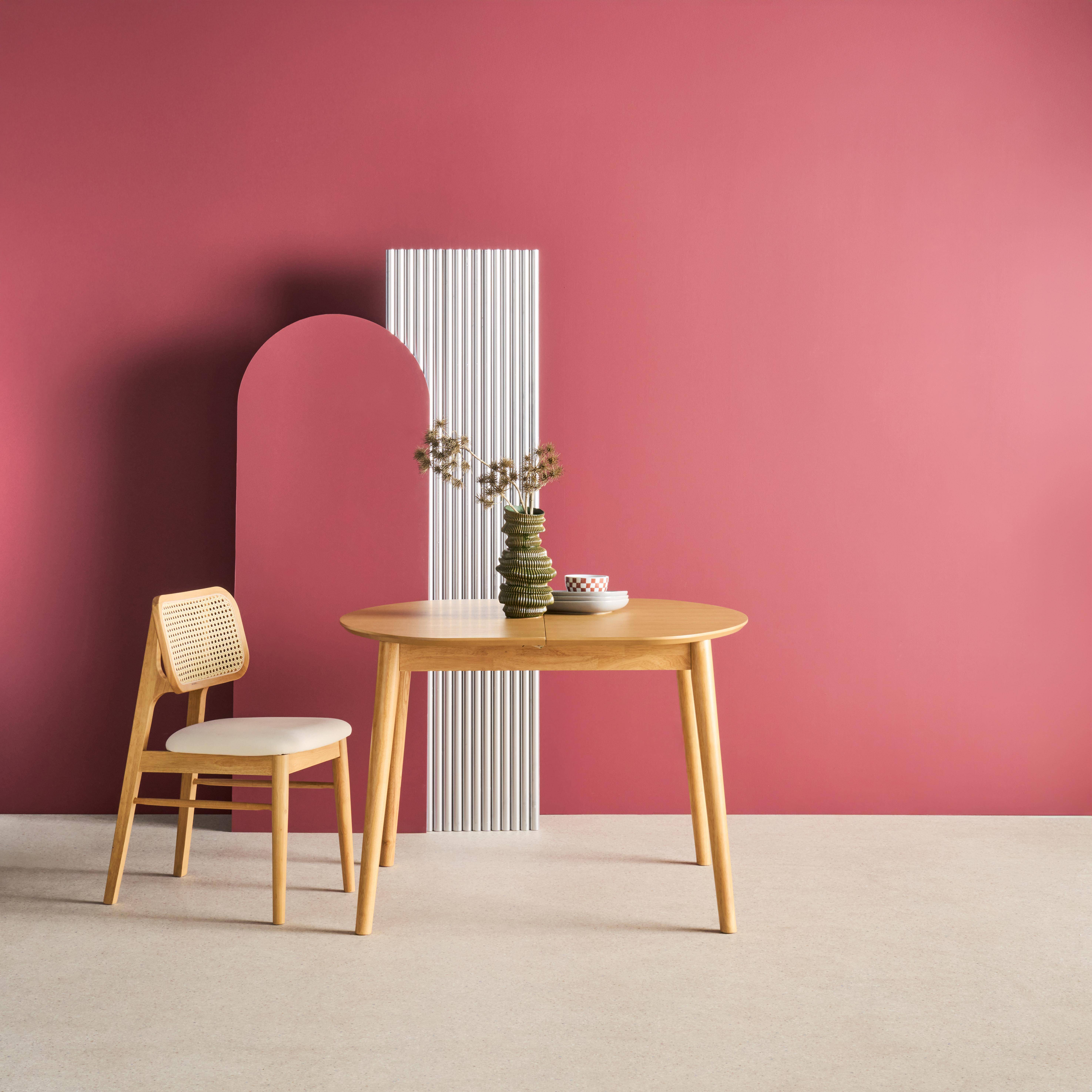 Ovaler ausziehbarer Esszimmer-Tisch Heveaholz und Eichenfurnier naturfarben, für 4-6 Personen 110 / 140 x 100 x 75 cm - Lisa,sweeek,Photo1