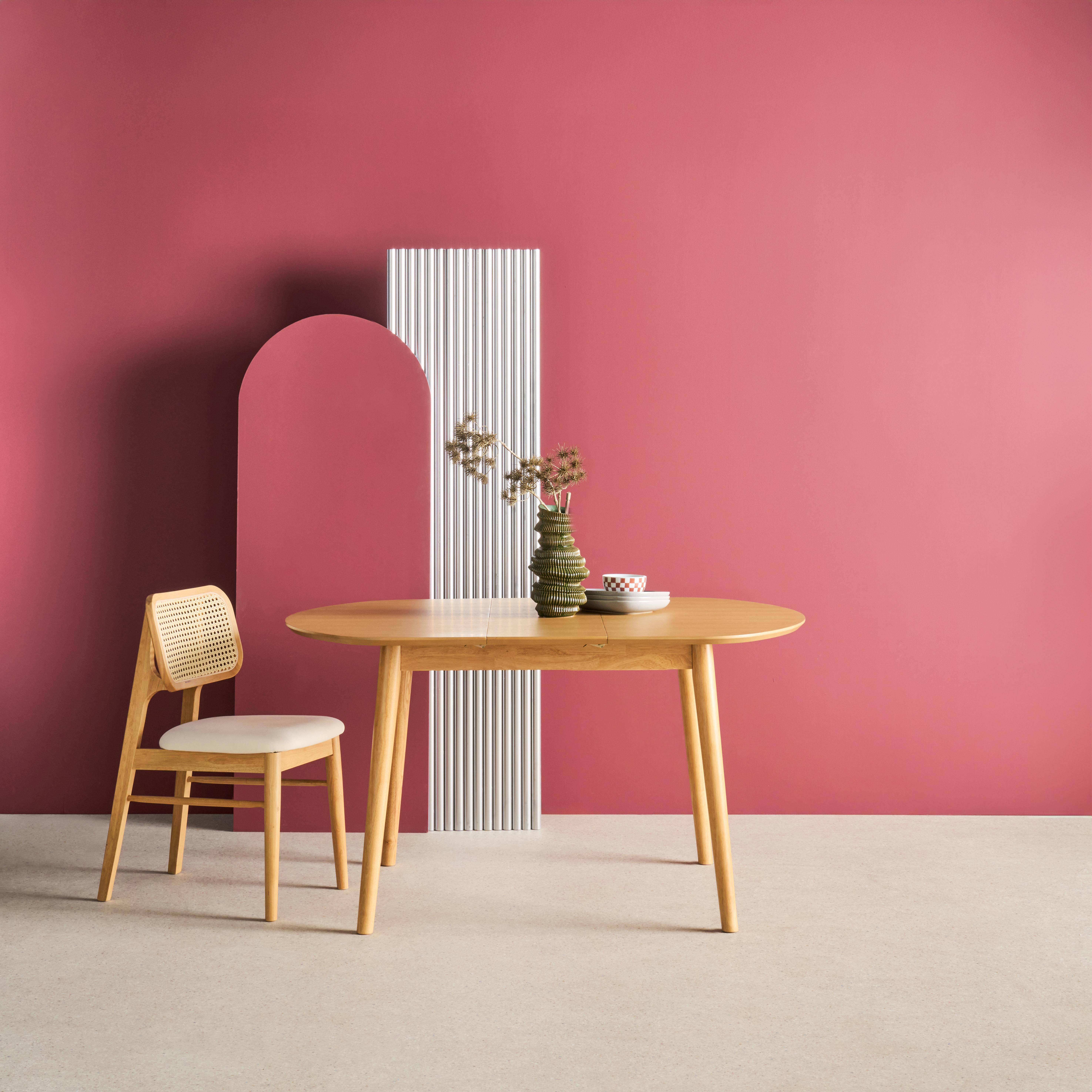 Ovaler ausziehbarer Esszimmer-Tisch Heveaholz und Eichenfurnier naturfarben, für 4-6 Personen 110 / 140 x 100 x 75 cm - Lisa Photo2