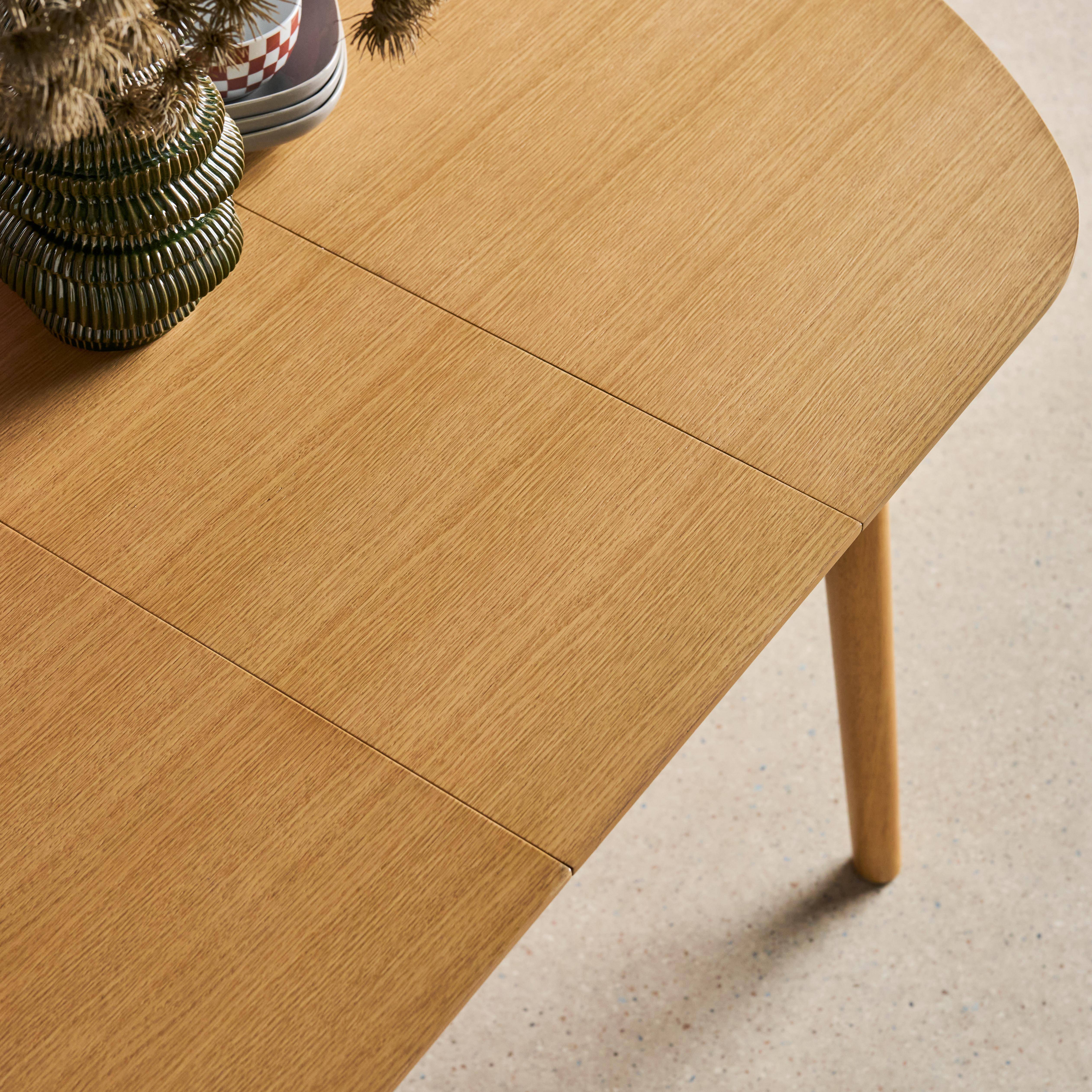 Ovaler ausziehbarer Esszimmer-Tisch Heveaholz und Eichenfurnier naturfarben, für 4-6 Personen 110 / 140 x 100 x 75 cm - Lisa,sweeek,Photo5