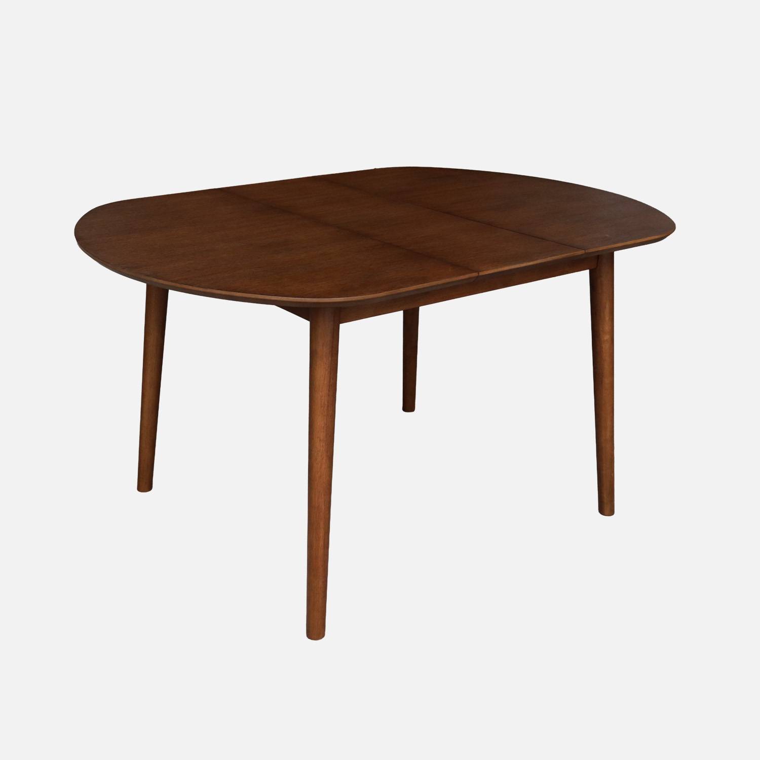 Table à manger extensible bois d'hévéa et placage chêne noyer 4-6 places
