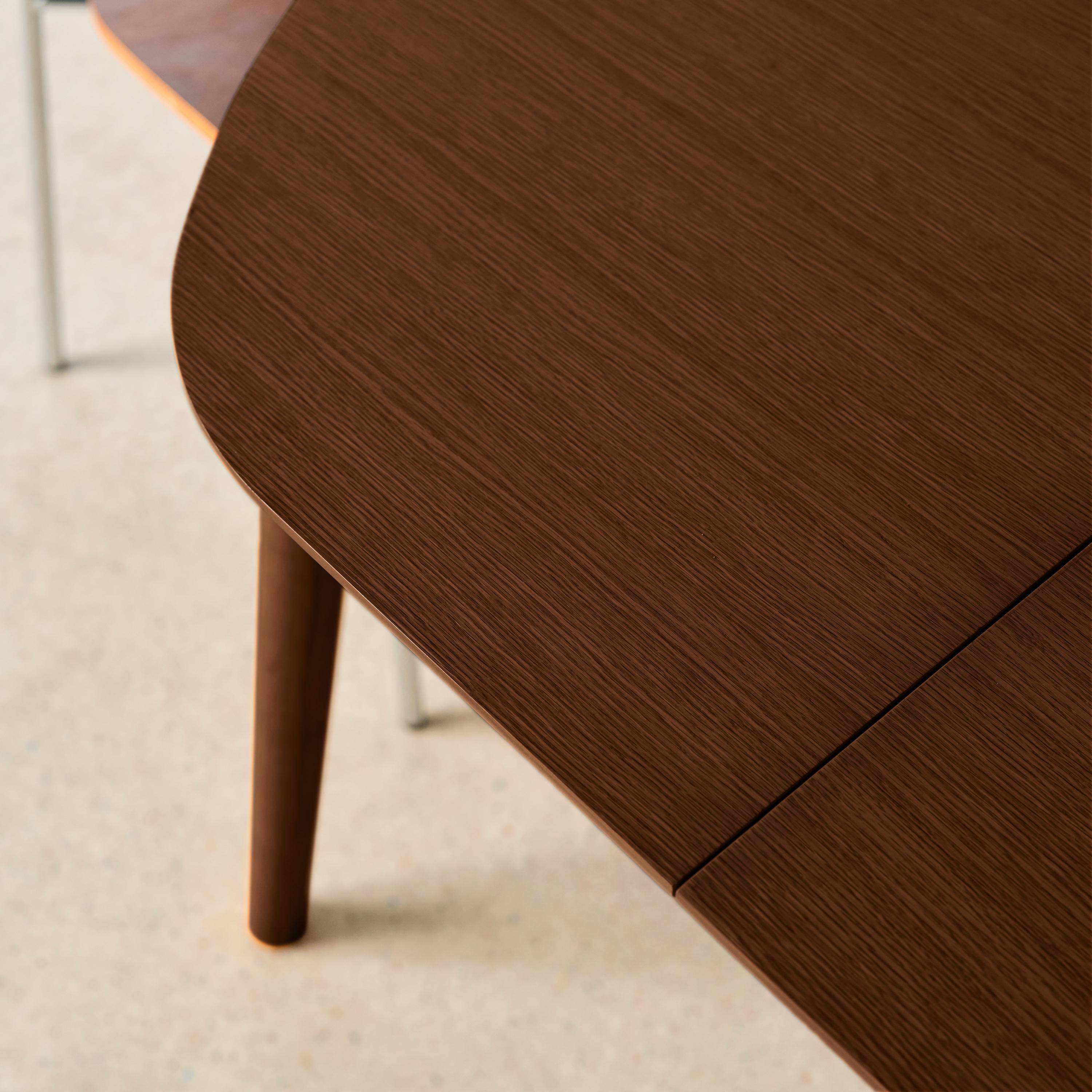 Ovale uitschuifbare eettafel van rubberhout en eikfineer 4-6 plaatsen walnoot 110 / 140 x 100 x 75 cm - Lisa Photo6