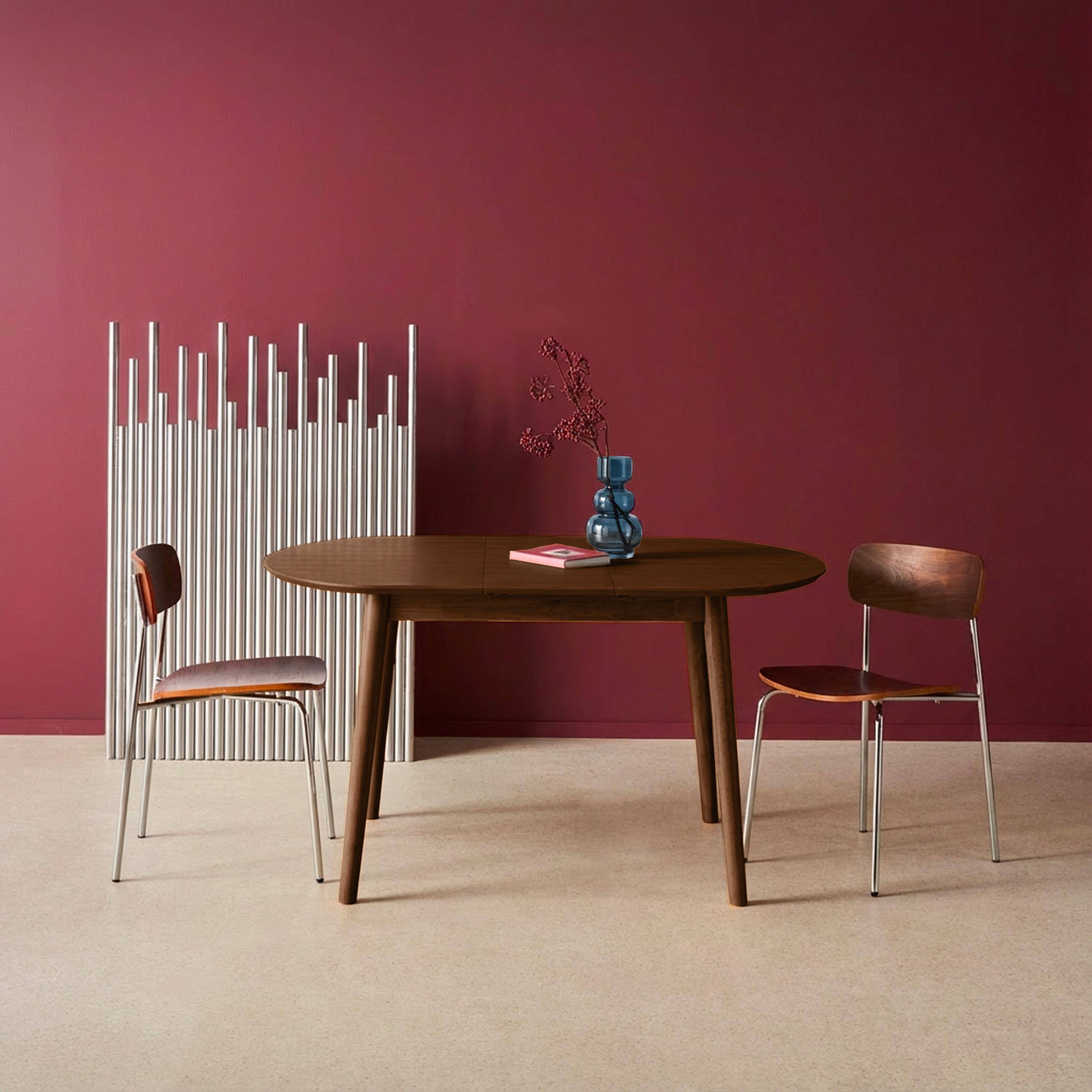 Owalny rozkładany stół do jadalni z drewna kauczukowego i okleiny dębowej, orzech, na 4-6 miejsc - 110 / 140 x 100 x 75 cm - Lisa,sweeek,Photo4