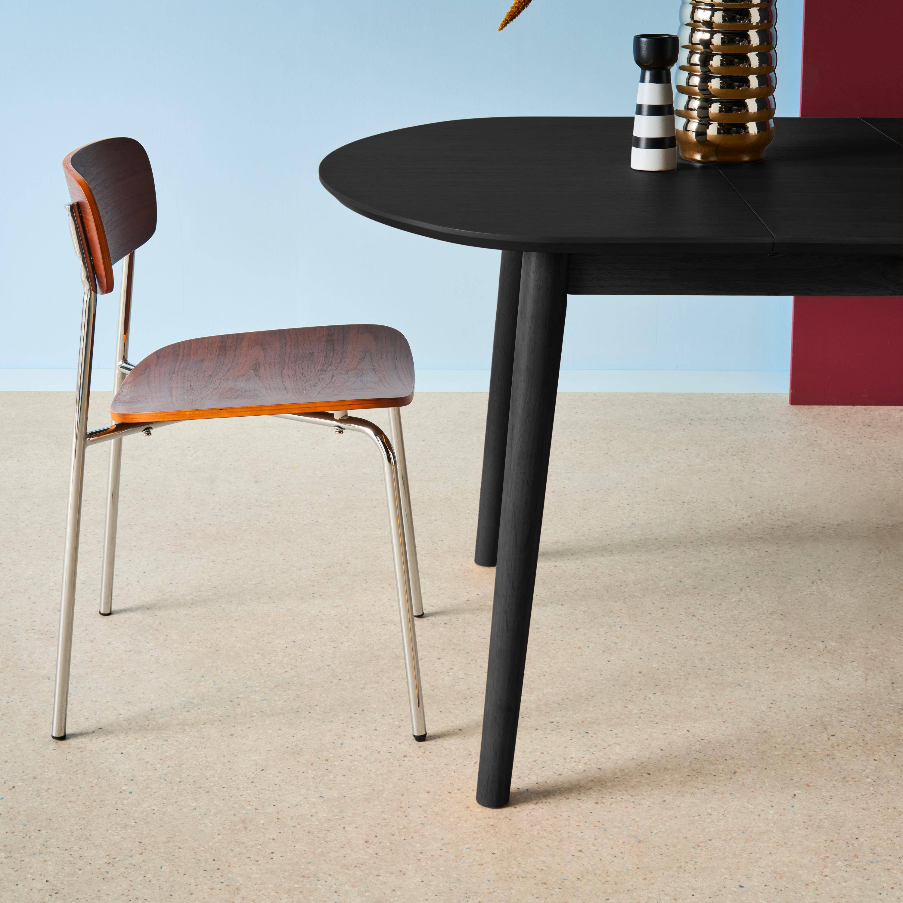 Oval extendable dining table rubberwood and oak veneer 4-6 seats, Black, 140x100x75 cm - Lisa Photo4