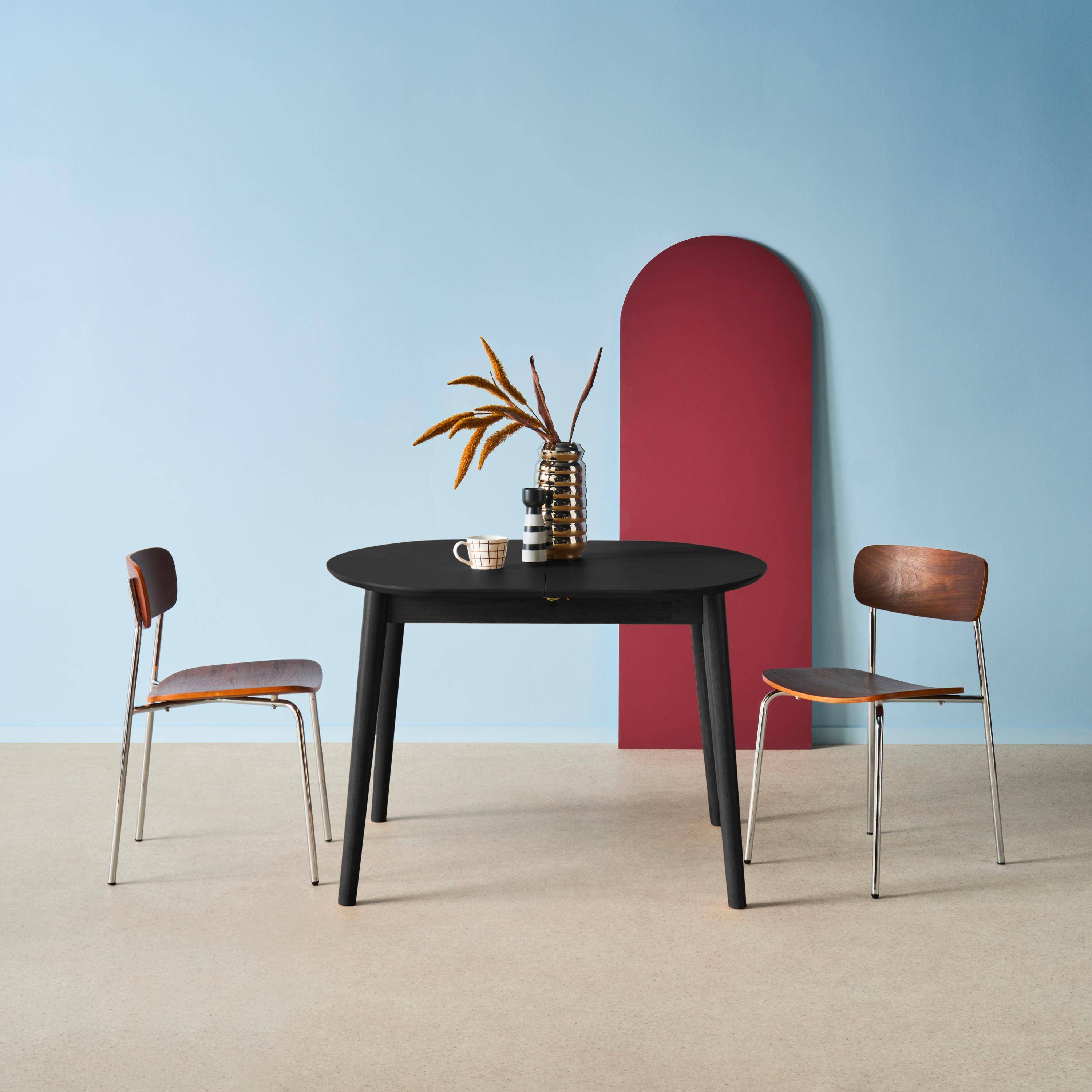 Oval extendable dining table rubberwood and oak veneer 4-6 seats, Black, 140x100x75 cm - Lisa,sweeek,Photo1