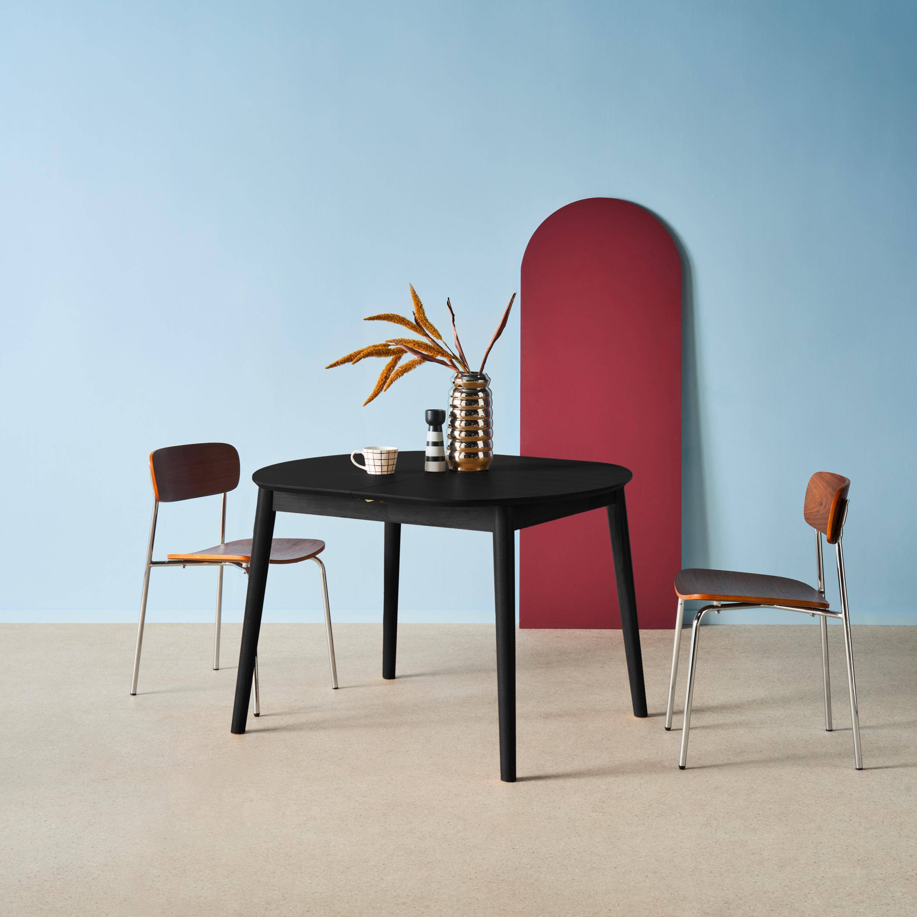 Oval extendable dining table rubberwood and oak veneer 4-6 seats, Black, 140x100x75 cm - Lisa,sweeek,Photo3