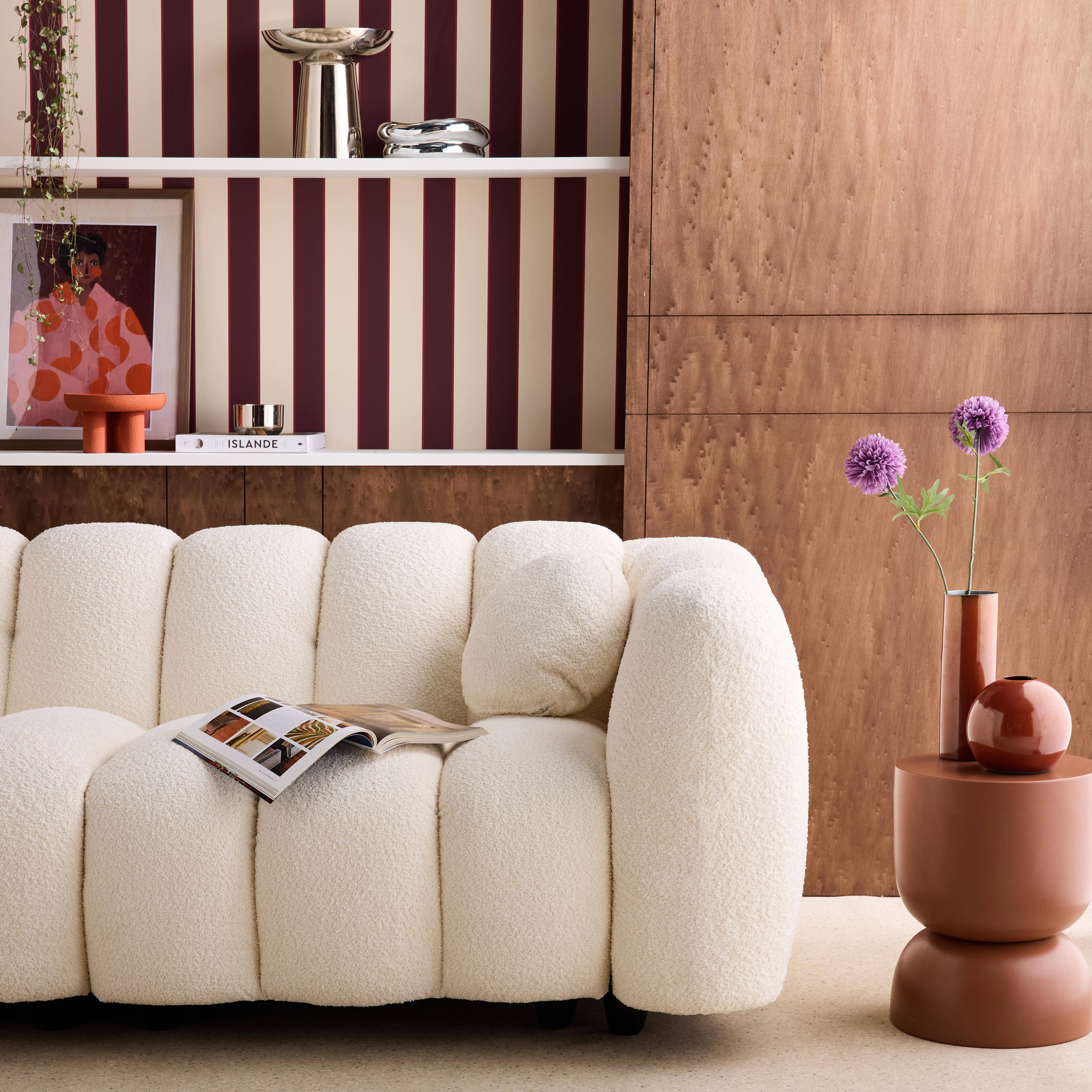 Sofá diseño redondeado con tejido borreguito de 3 plazas Crema - 221x100x76 cm Photo3