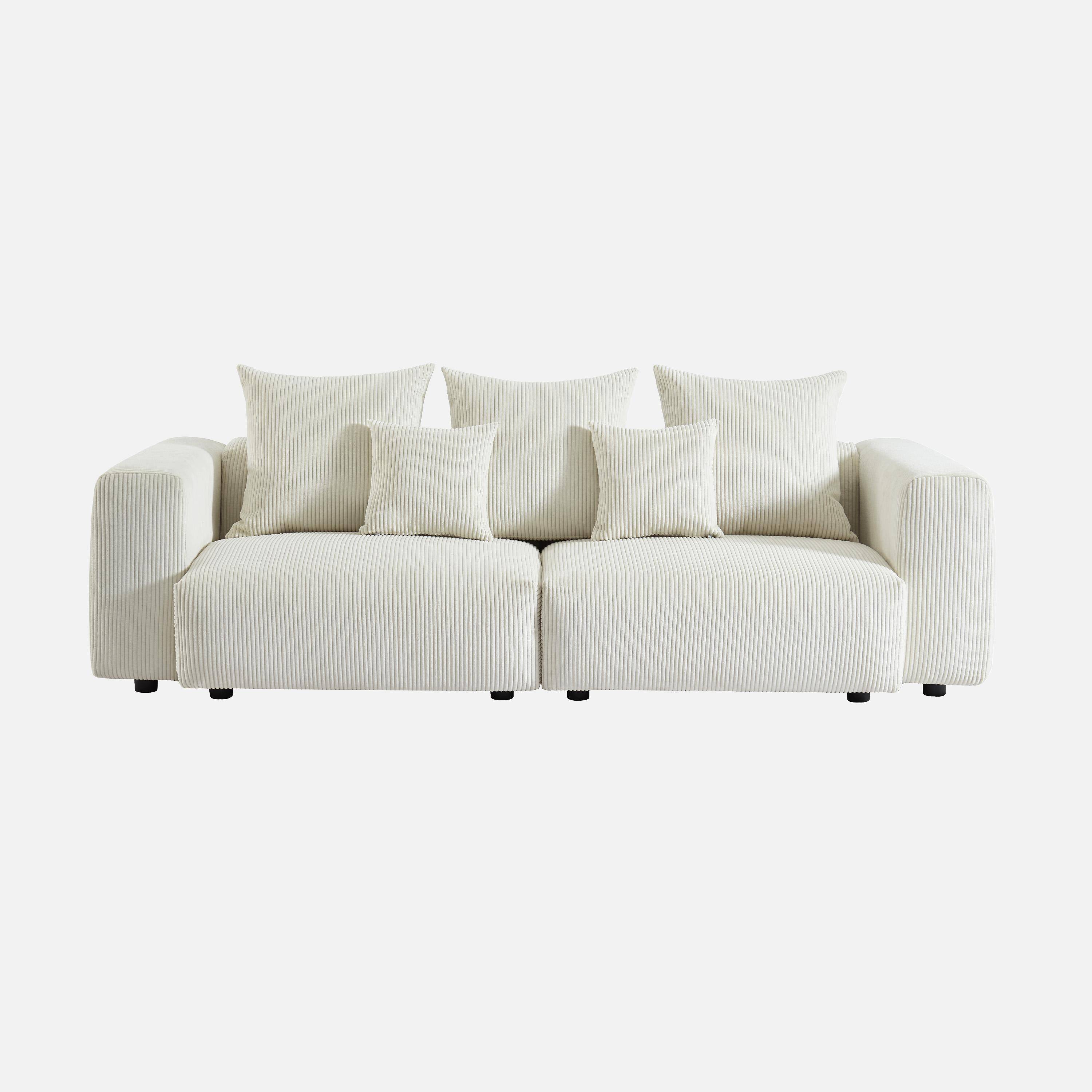 Sofá desenfundable de 3 plazas de terciopelo de pana gruesa, Pillow, Crema, 230x97x82 cm Photo2