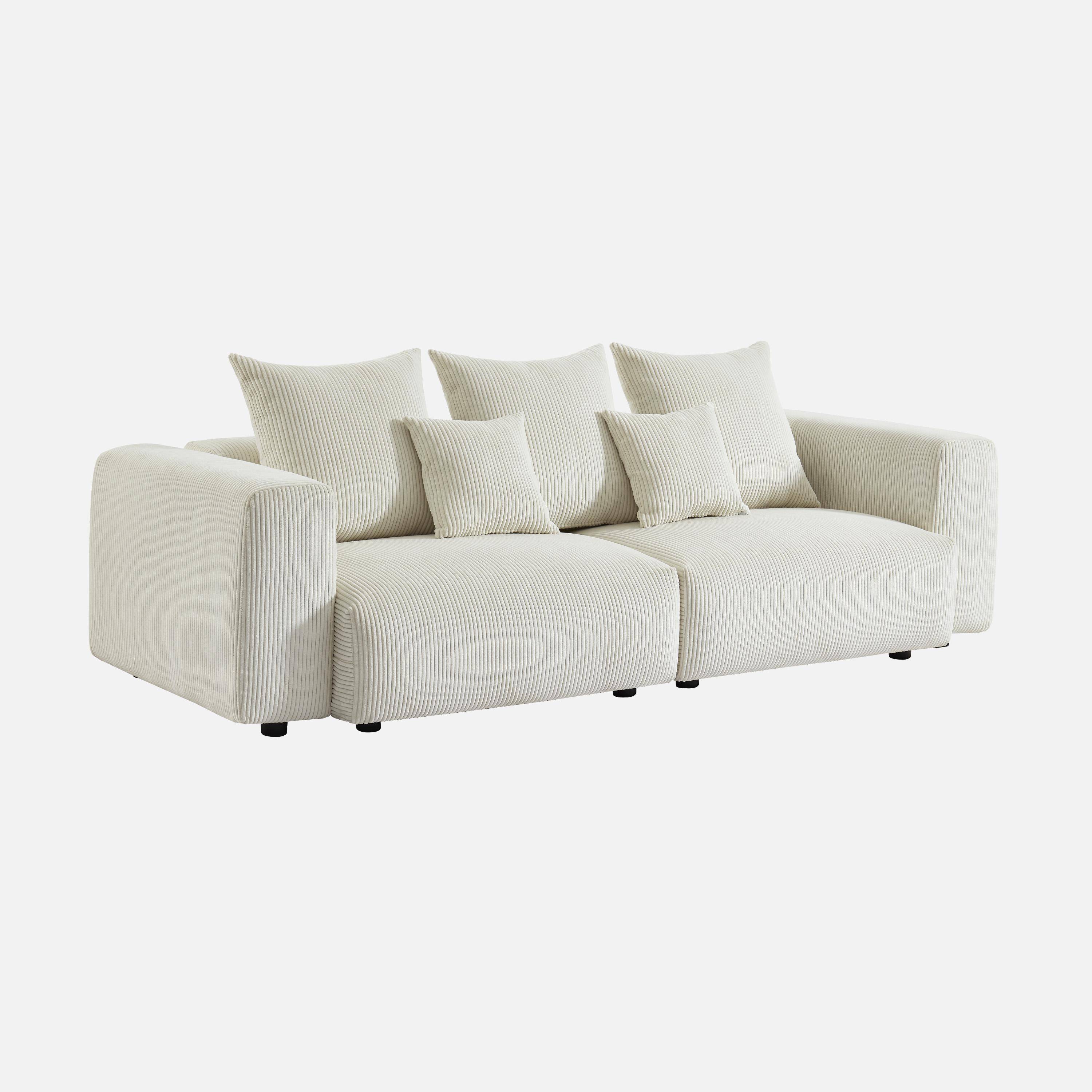 Sofá desenfundable de 3 plazas de terciopelo de pana gruesa, Pillow, Crema, 230x97x82 cm Photo1