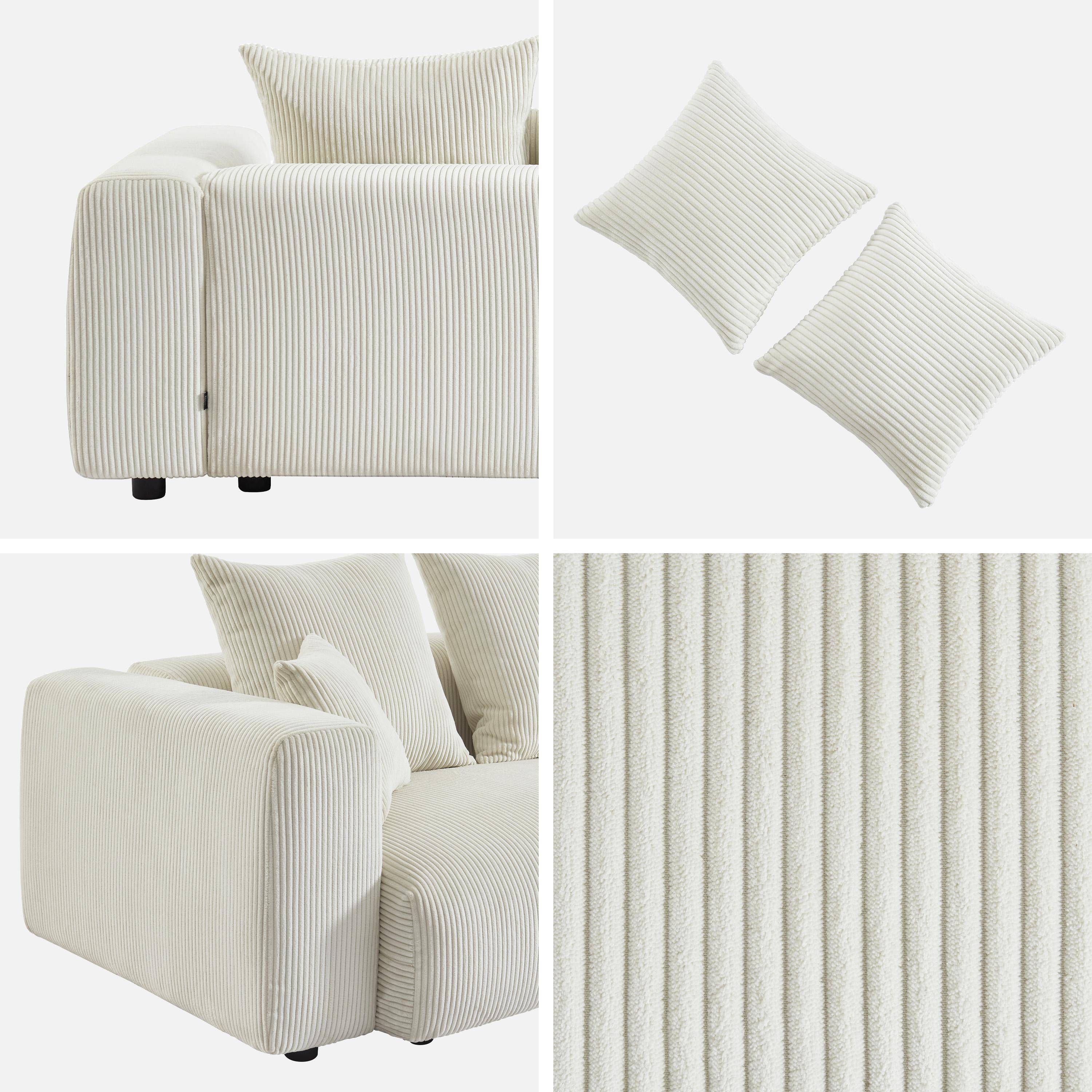 Sofá desenfundable de 3 plazas de terciopelo de pana gruesa, Pillow, Crema, 230x97x82 cm Photo3