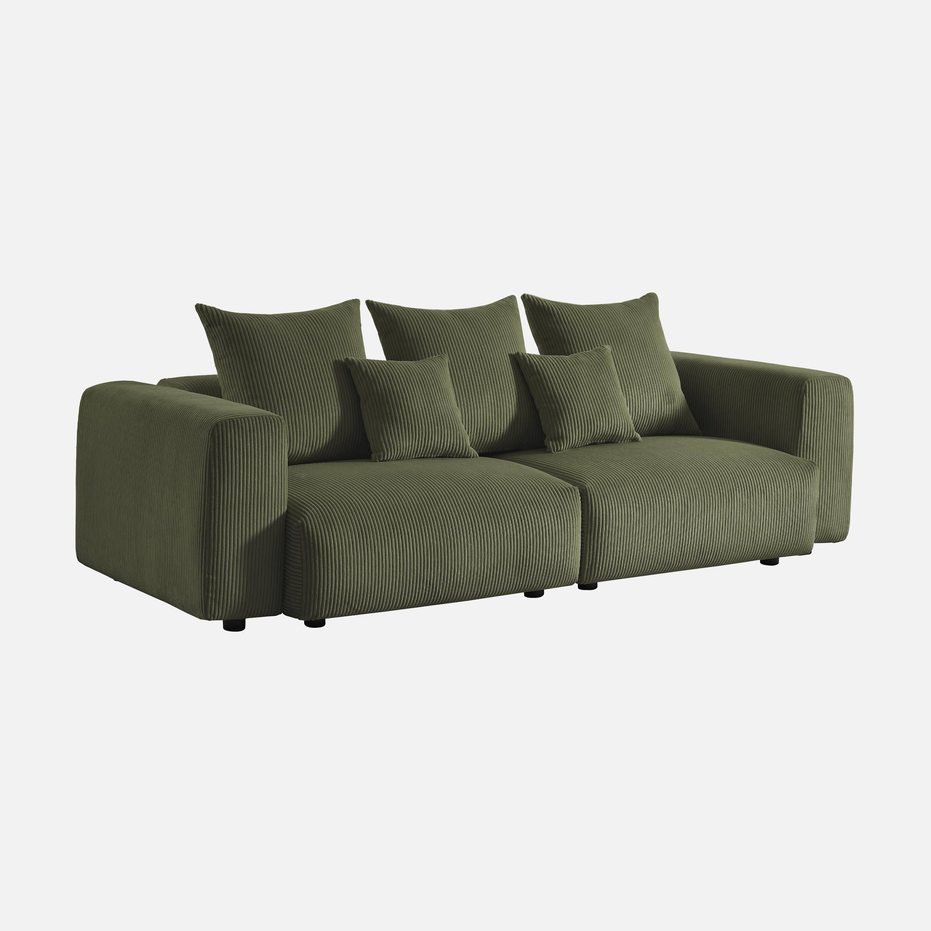 Sofá desenfundable de 3 plazas de terciopelo de pana gruesa, Pillow, Verde kaki, 230x97x82 cm Photo1