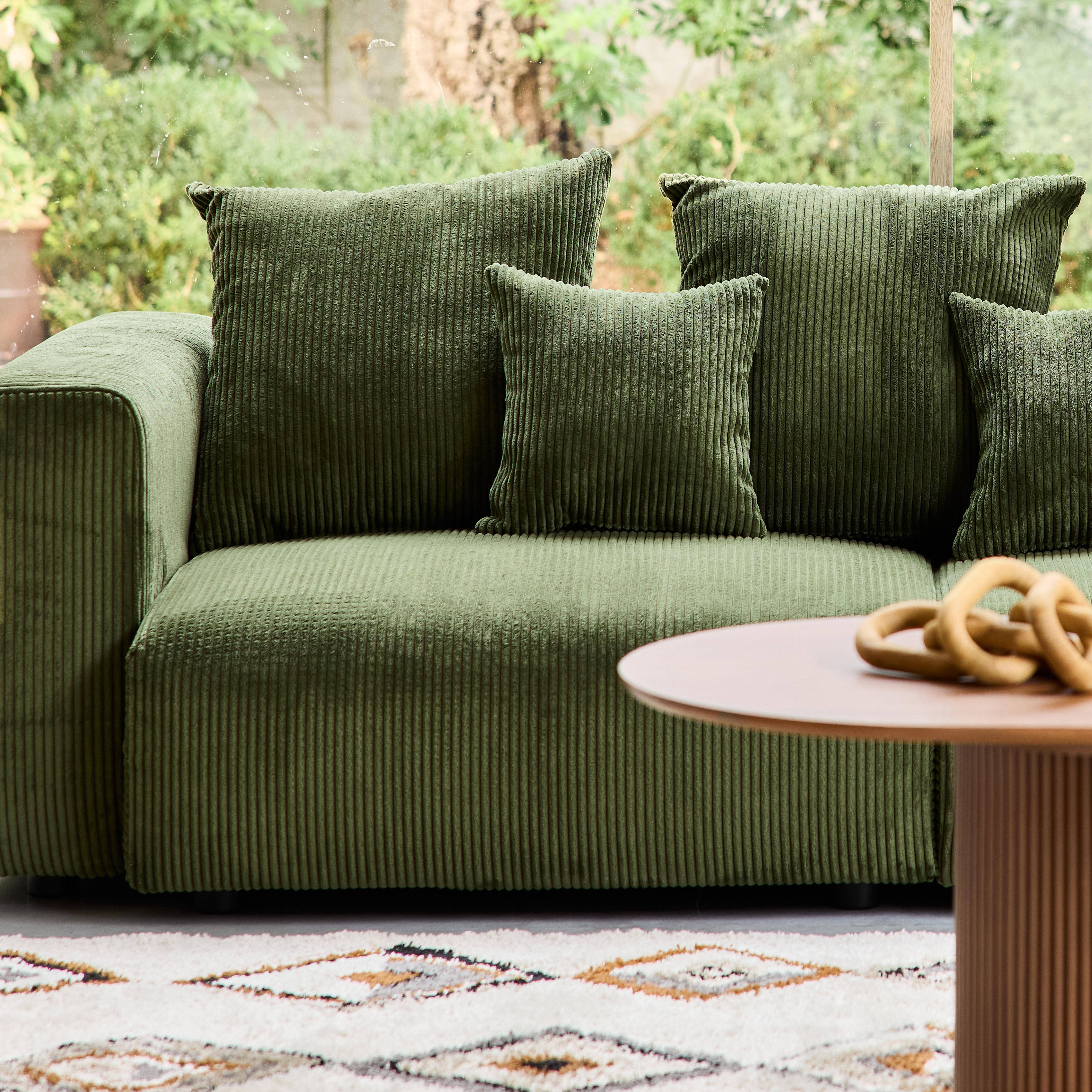 Canapé déhoussable 3 places en velours côtelé grosse côte kaki avec pluie de coussins L 230 x P 97 x H 82cm - Pillow,sweeek,Photo3