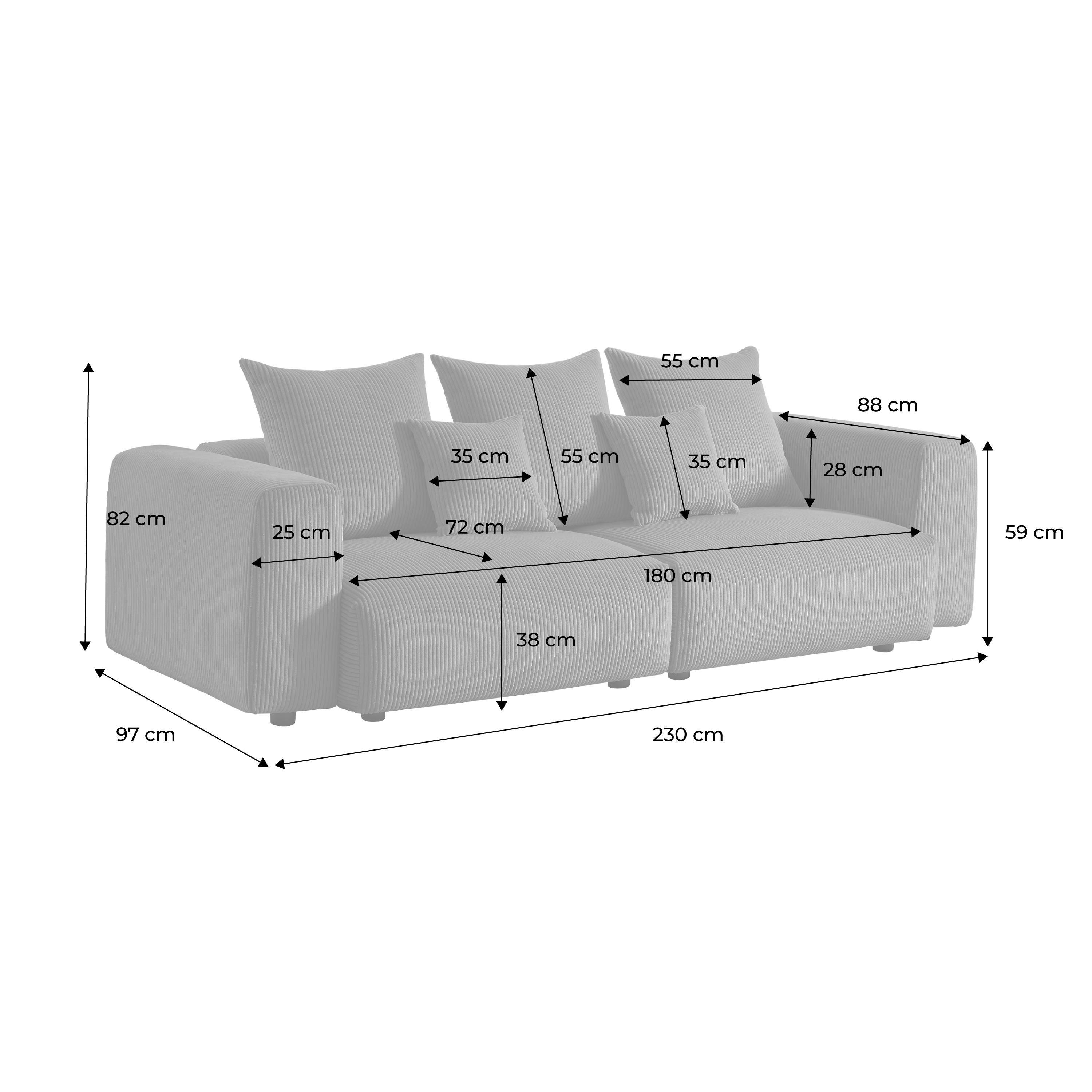 HOMCOM 3-Zitsbank Met Corduroy Bekleding, Woonkamerbank Met Pocketvering, Tot 400 Kg, 227 X 84 X 87 Cm Cremewit~1snrst4dhto01