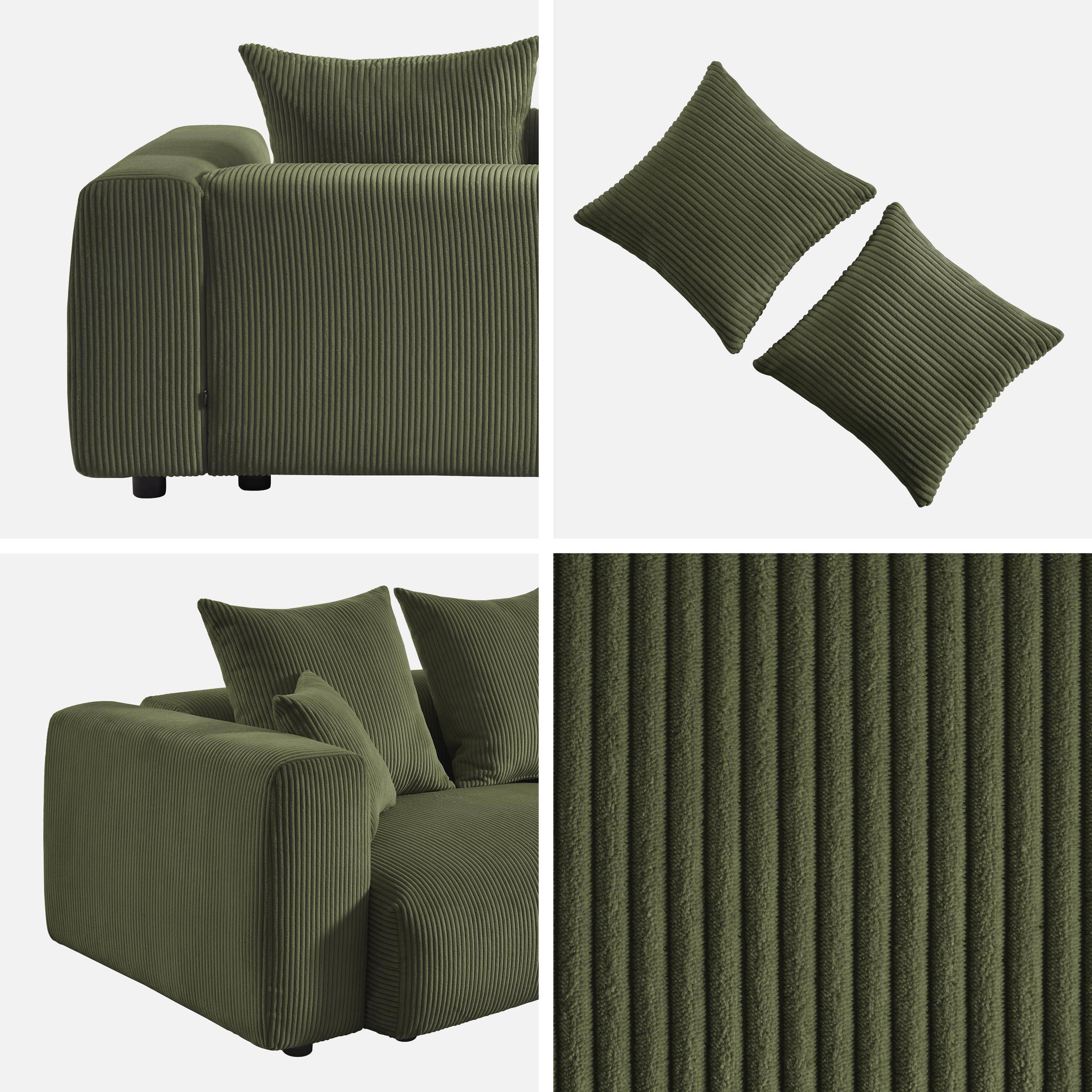 Sofá desenfundable de 3 plazas de terciopelo de pana gruesa, Pillow, Verde kaki, 230x97x82 cm Photo3