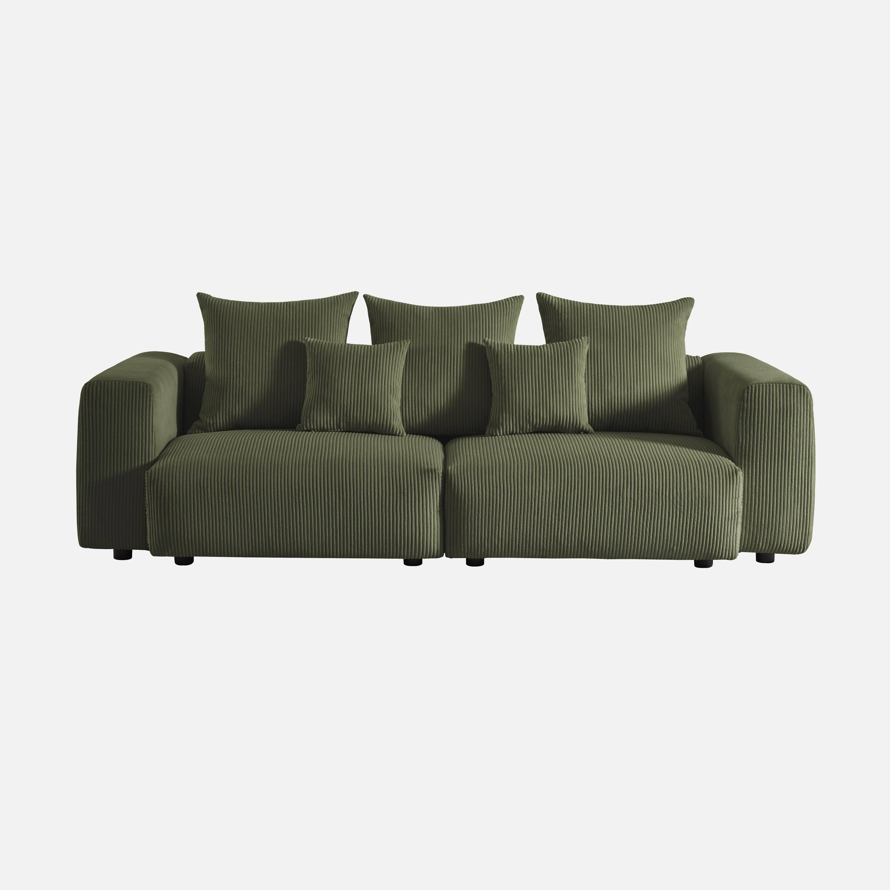 Sofá desenfundable de 3 plazas de terciopelo de pana gruesa, Pillow, Verde kaki, 230x97x82 cm Photo2