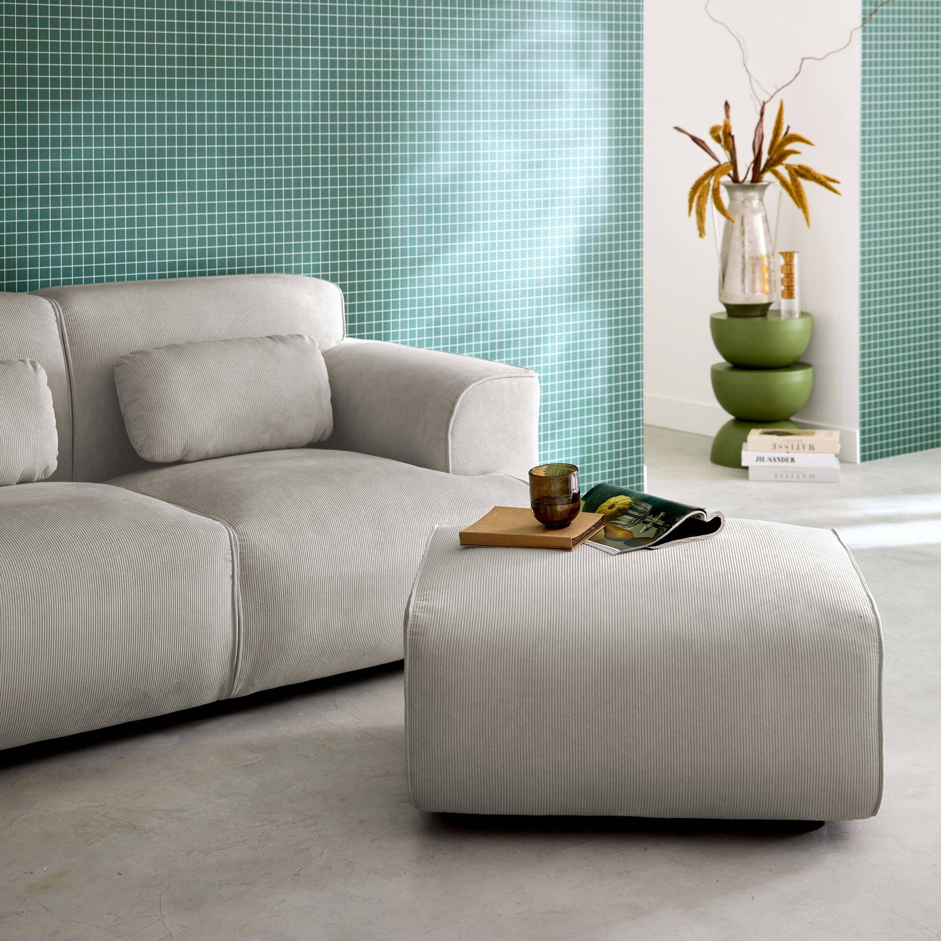 Pufa, podnóżek z sztruksu do sofy 2-osobowej w szaro-beżowym kolorze, dł. 76 x gł. 70 x wys. 41 cm - Wallas Photo2