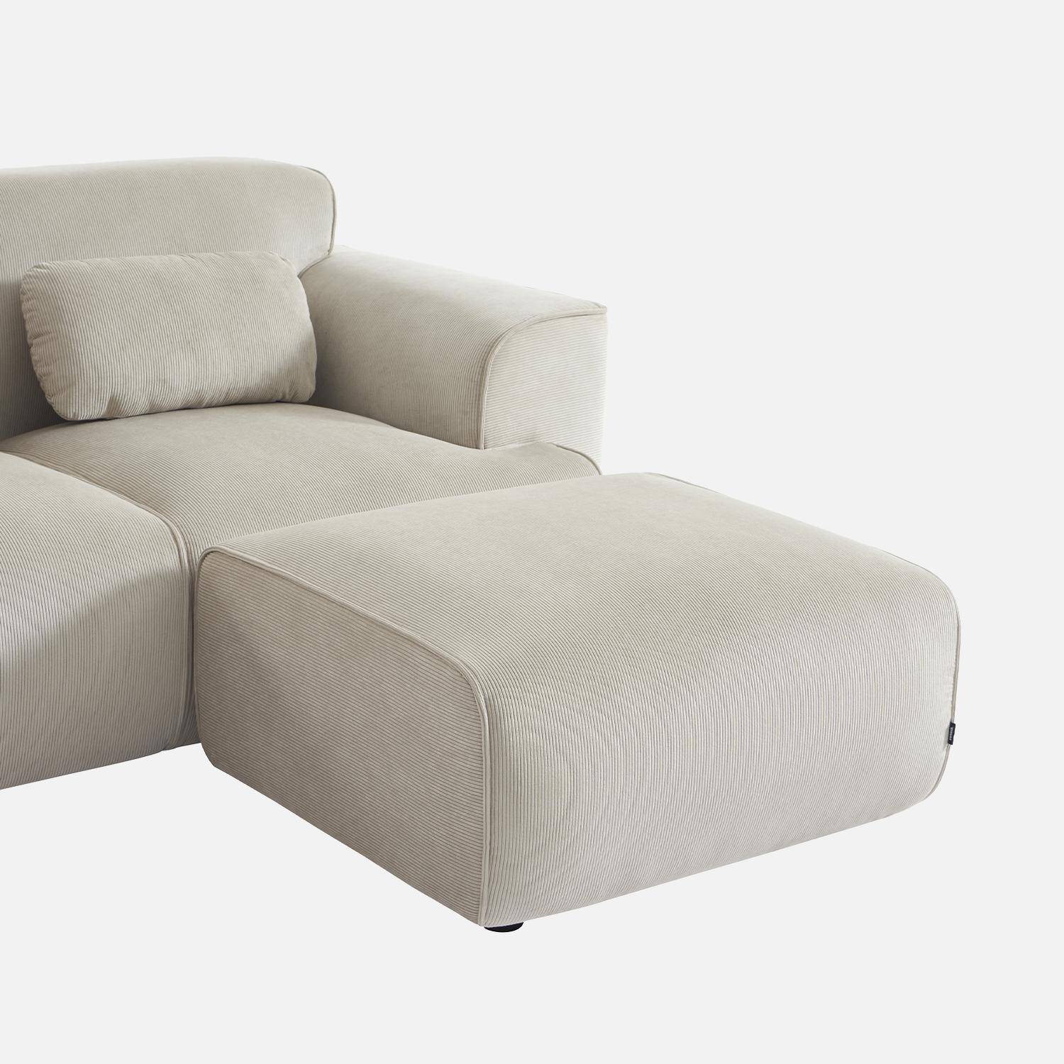 Puff, reposapiés para sofá 2 plazas Wallas terciopelo de pana fina, Wallas, Gris beige, 76x70x41 cm Photo4