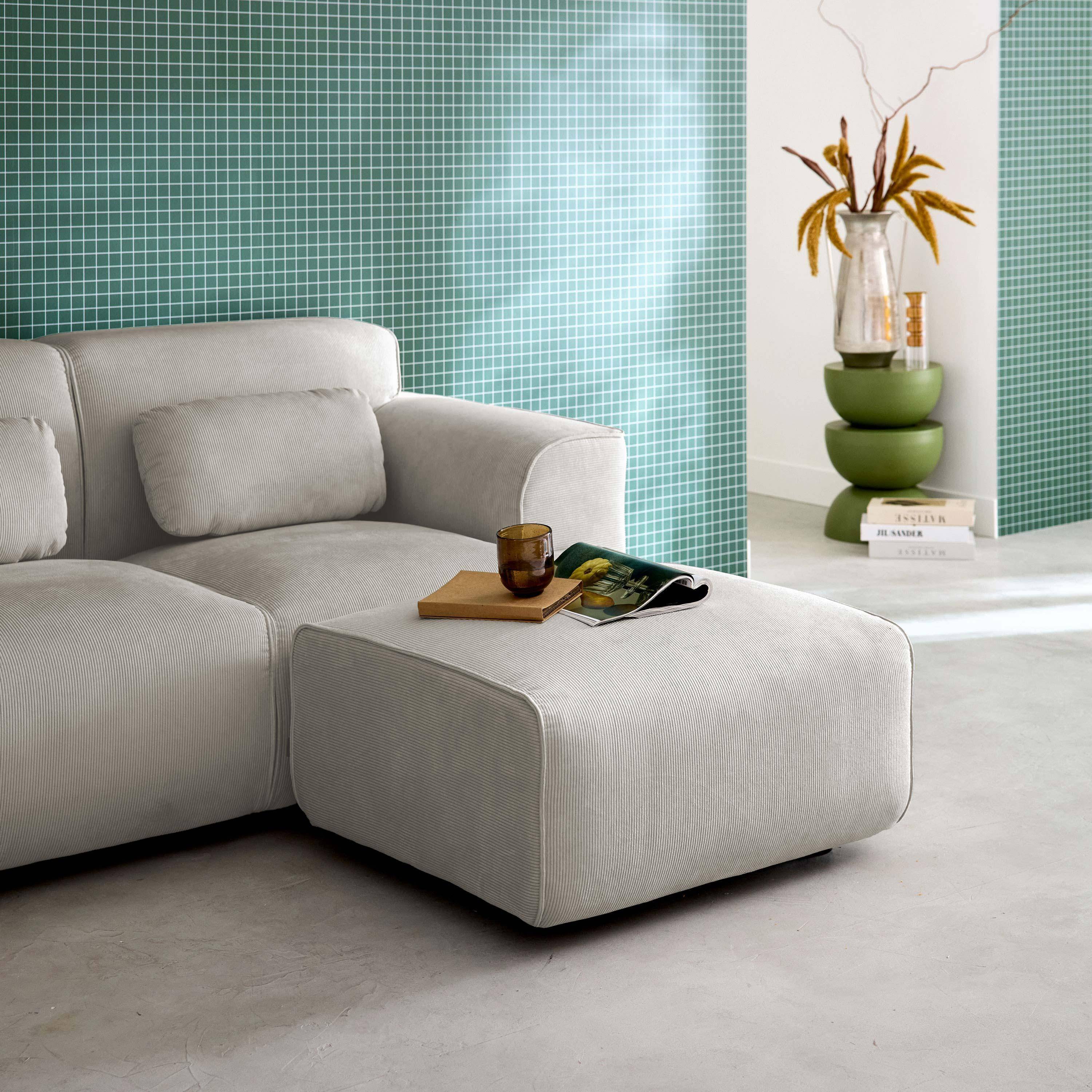 Pufa, podnóżek z sztruksu do sofy 2-osobowej w szaro-beżowym kolorze, dł. 76 x gł. 70 x wys. 41 cm - Wallas,sweeek,Photo1