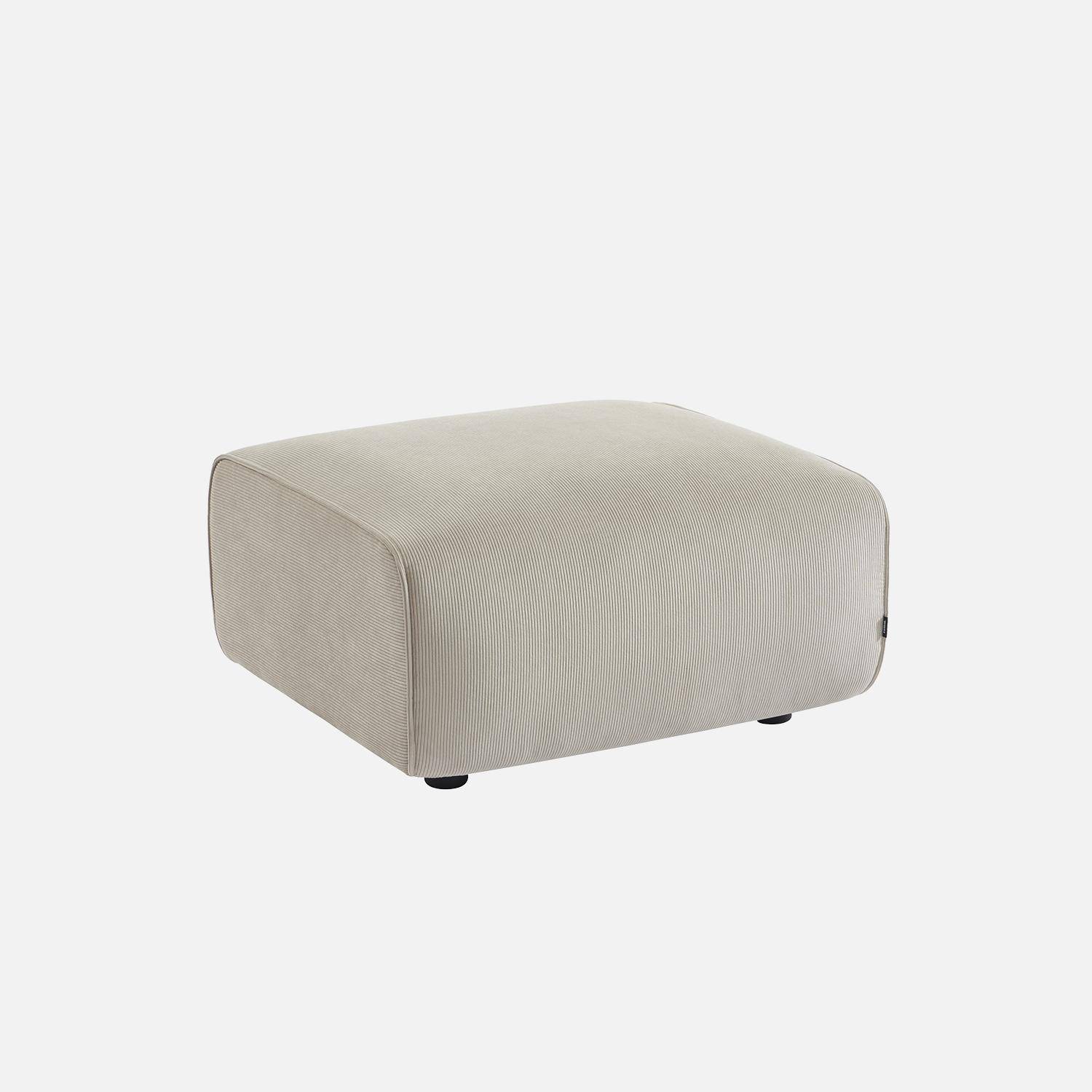 Puff, reposapiés para sofá 2 plazas Wallas terciopelo de pana fina, Wallas, Gris beige, 76x70x41 cm Photo1