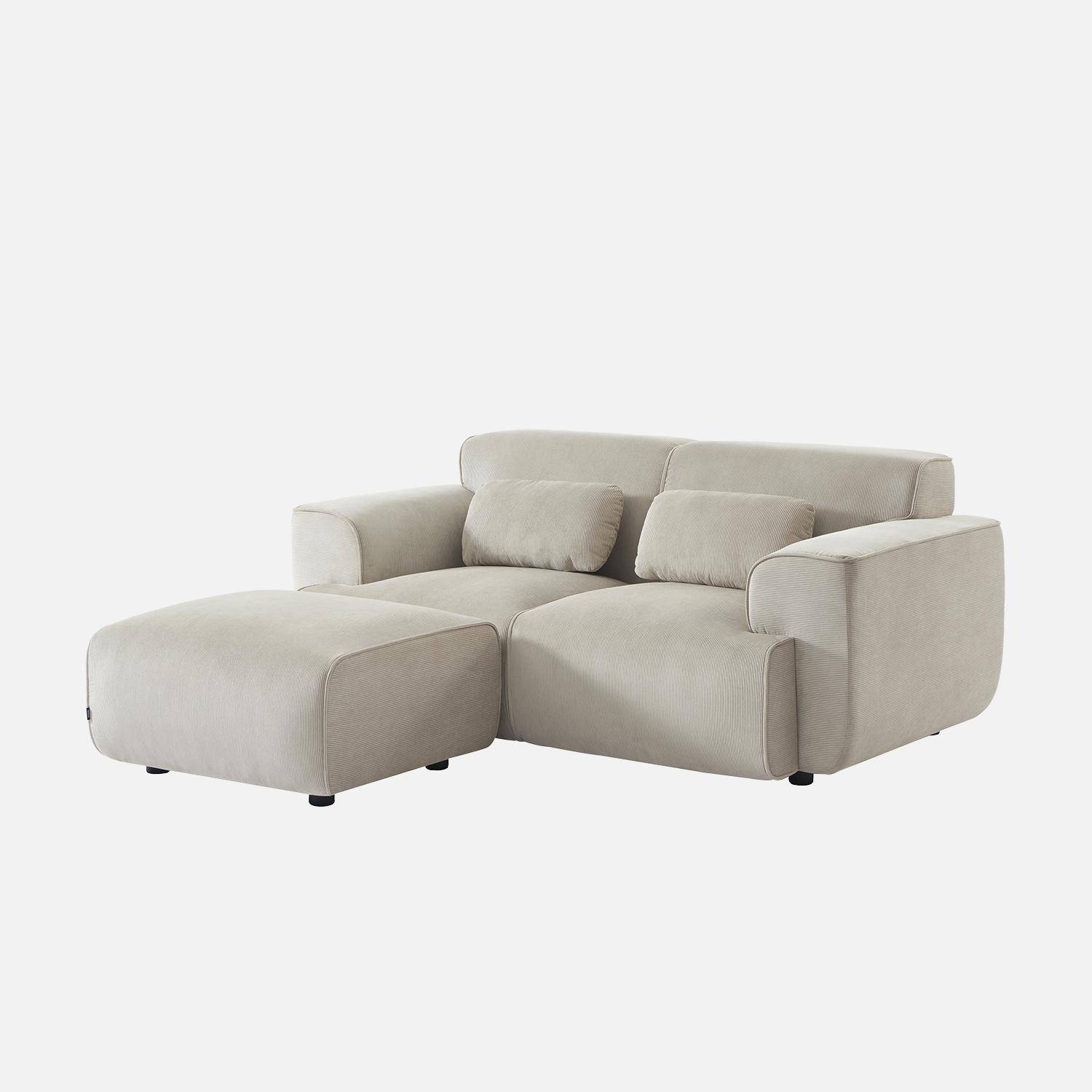 Puff, reposapiés para sofá 2 plazas Wallas terciopelo de pana fina, Wallas, Gris beige, 76x70x41 cm Photo3